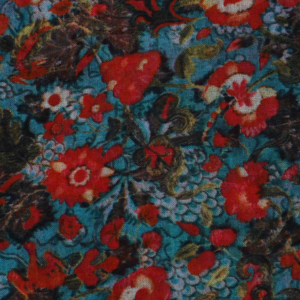 Maroon Color Digital Printed Bemberg Satin Fabric