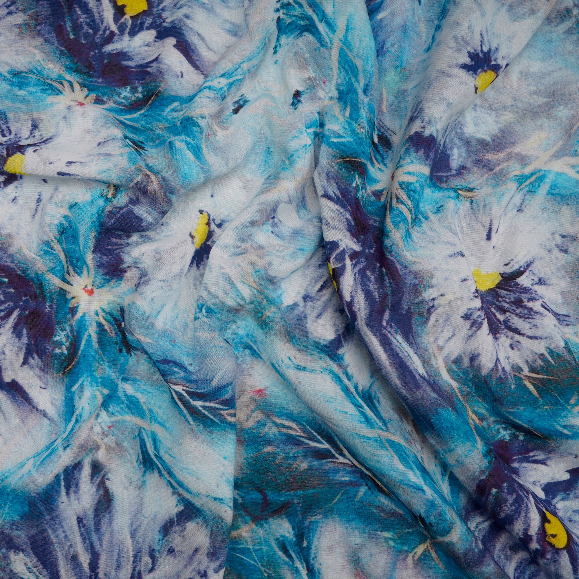 Blue-Indigo Color Digital Printed High Twist Cotton Voile Fabric