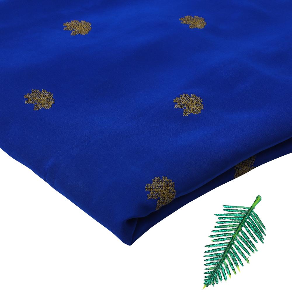 Blue-Yellow Color Embroidered Crepe Silk Fabric