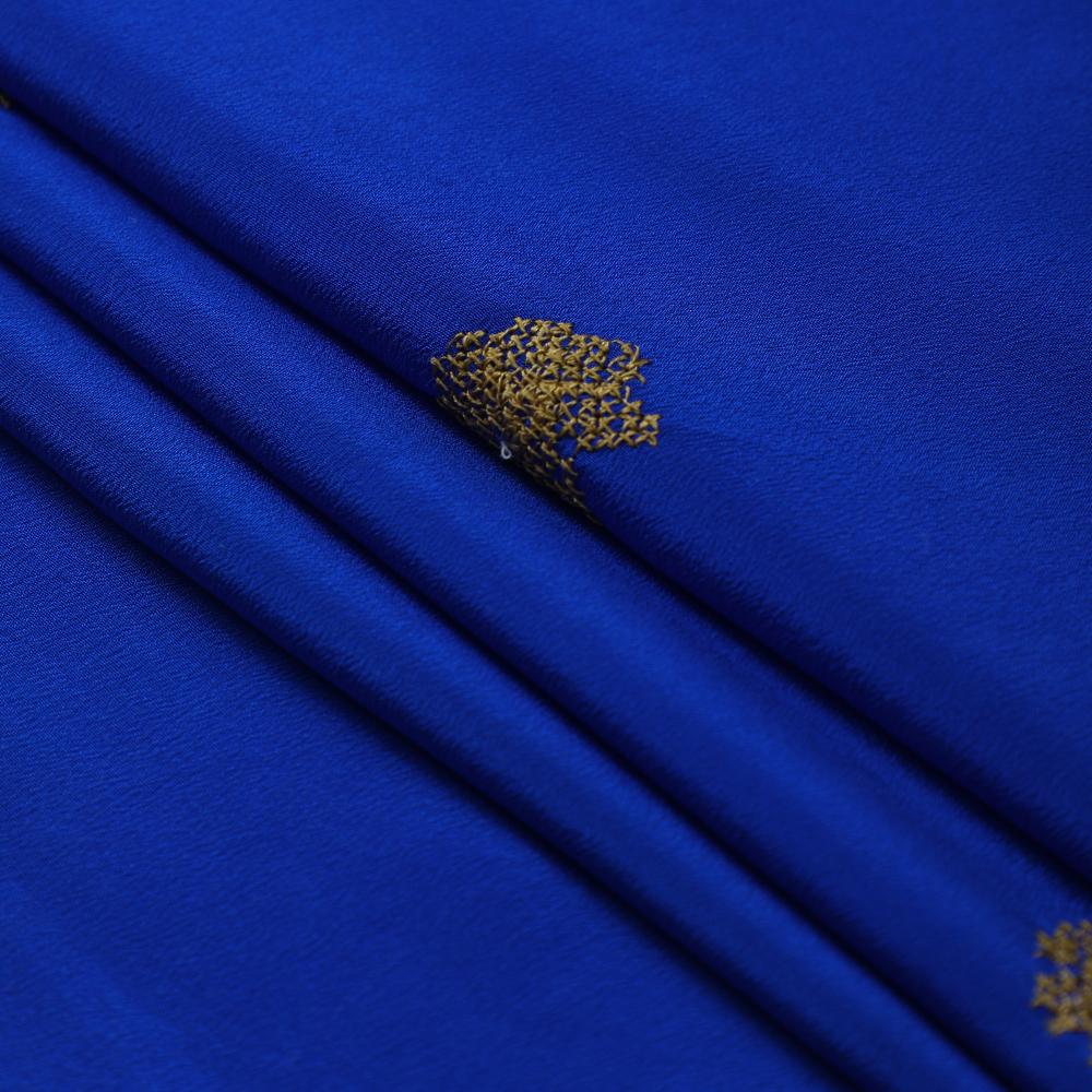 Blue-Yellow Color Embroidered Crepe Silk Fabric