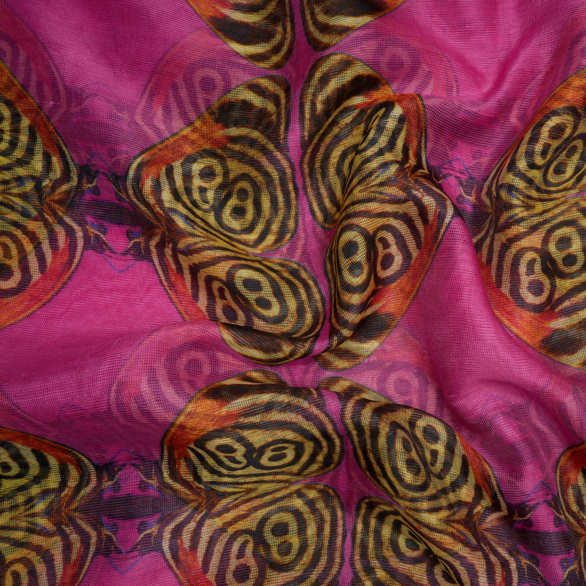 Pink-Yellow Color Digital Printed Cotton Net Fabric