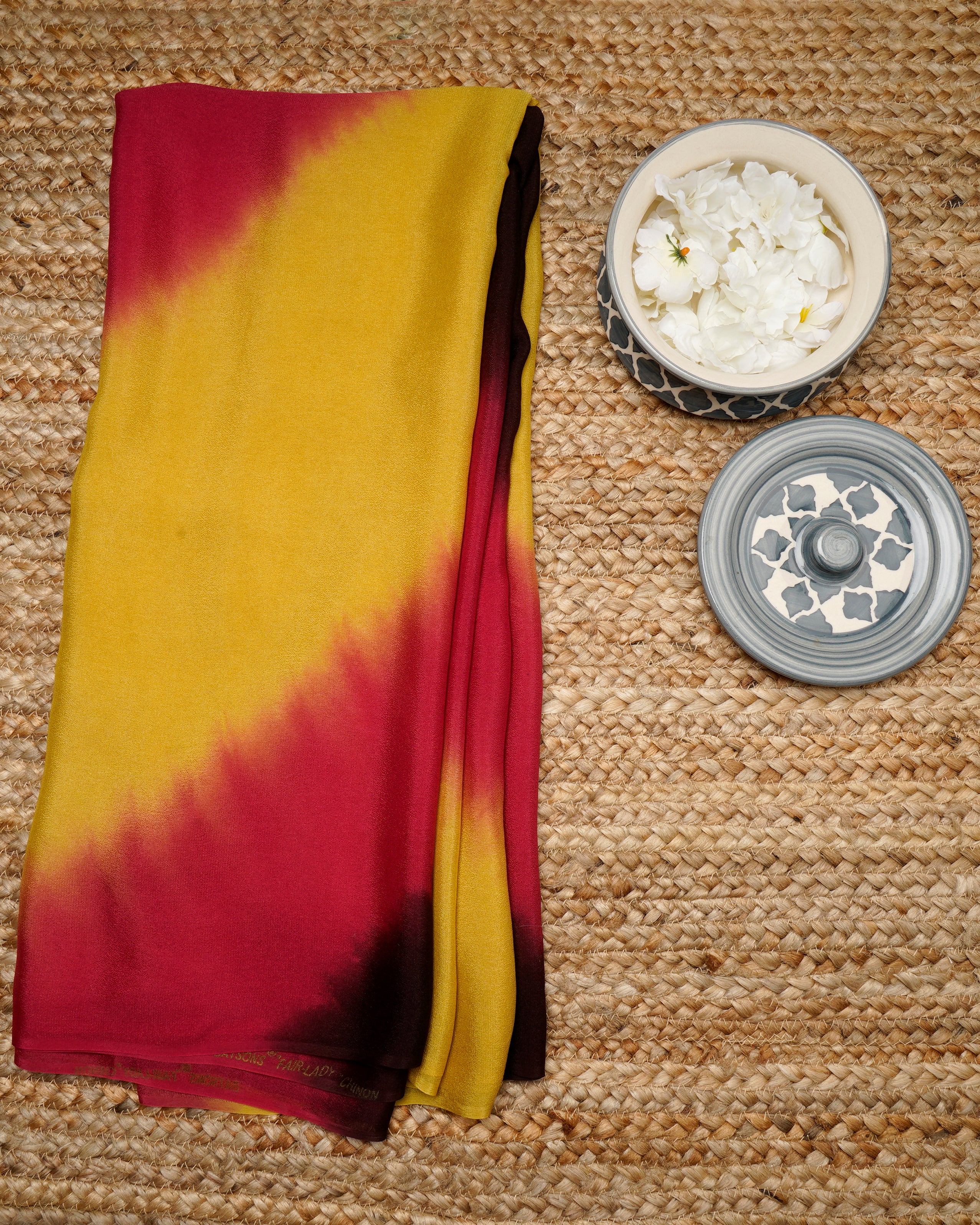 Yellow-Red Color Hand Tie-Dye Chiffon Silk Dupatta