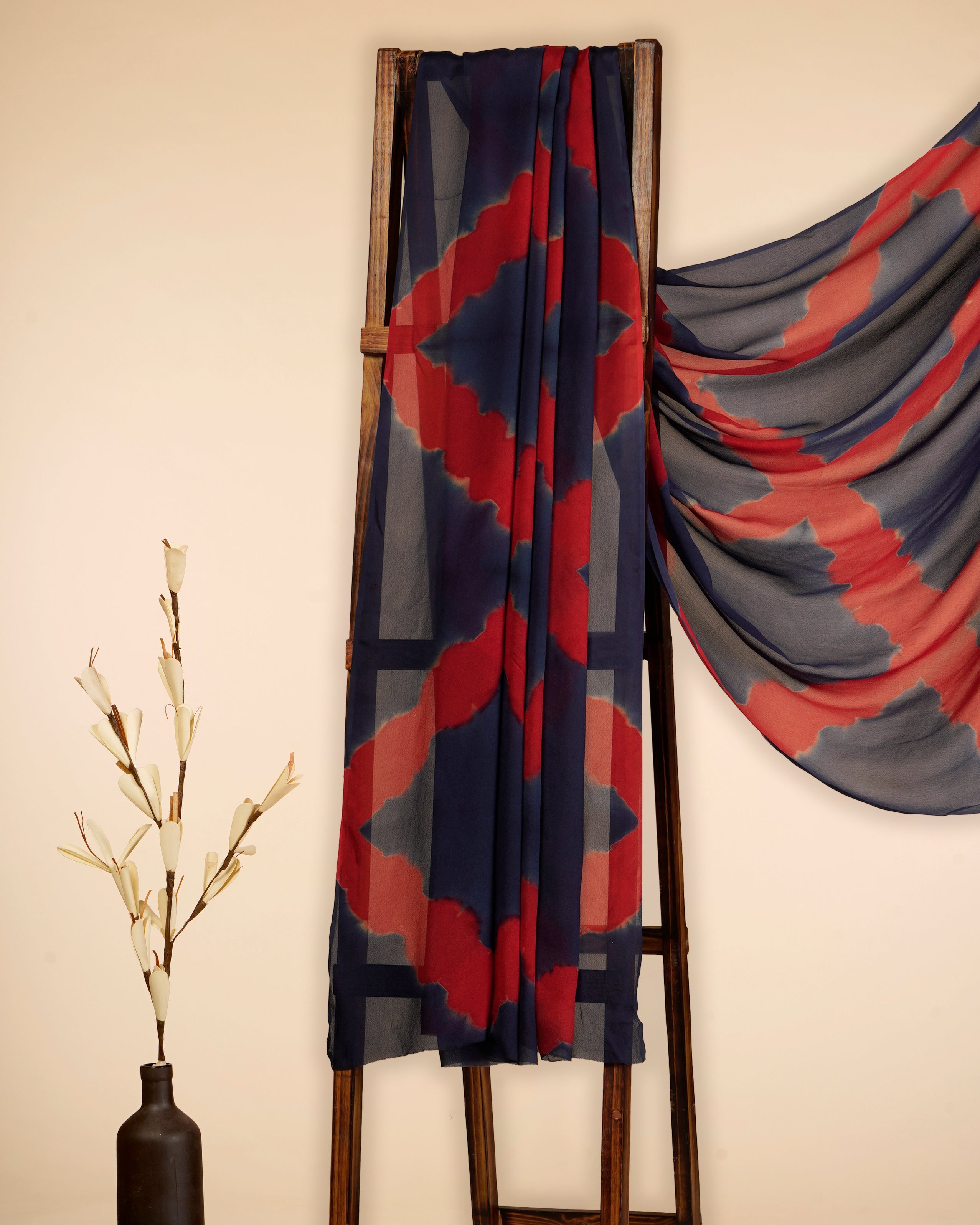 Navy-Red Color Handcrafted Tie And Dye Chiffon Silk Dupatta