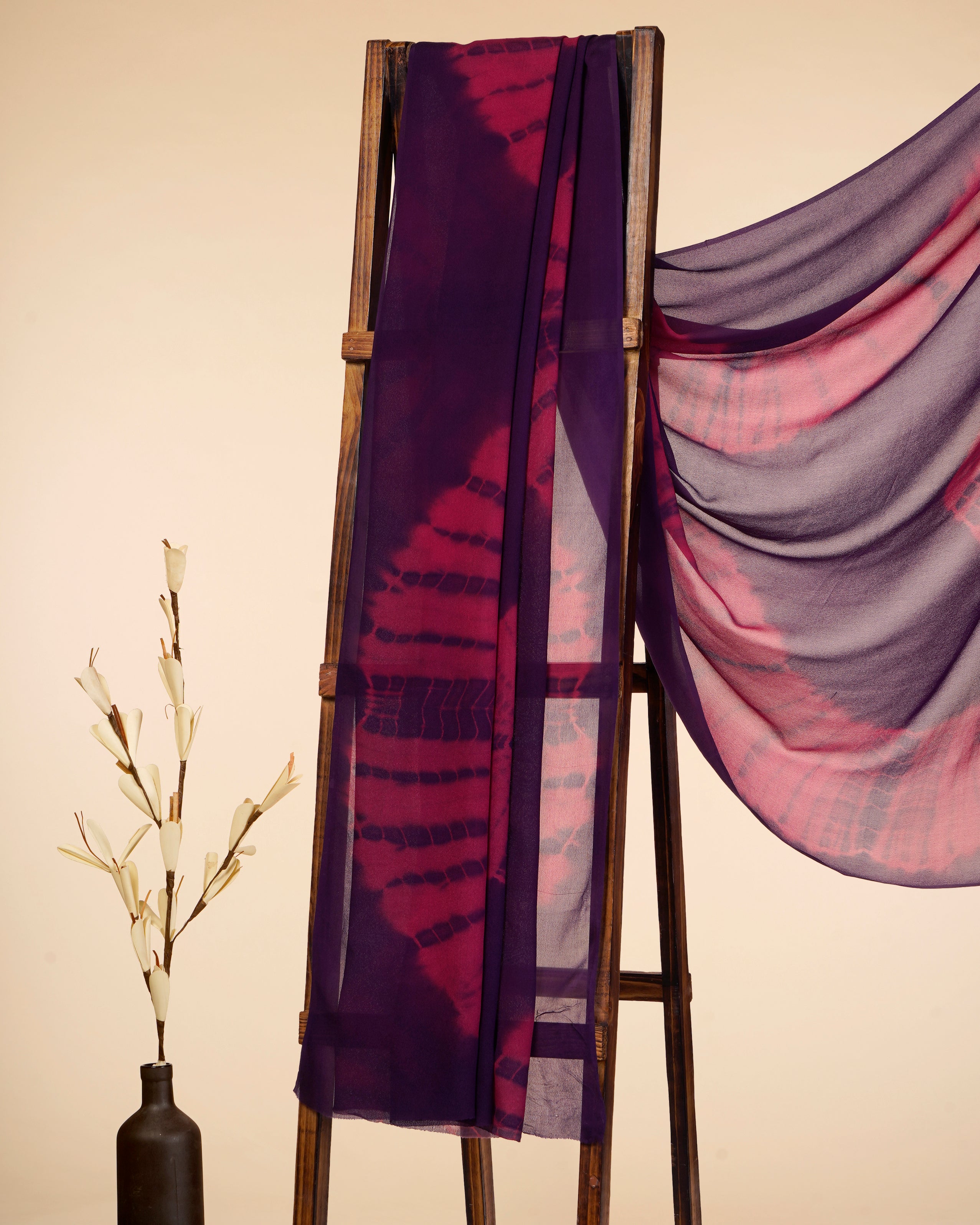 Purple-Pink Color Hand Tie-Dye Chiffon Silk Dupatta