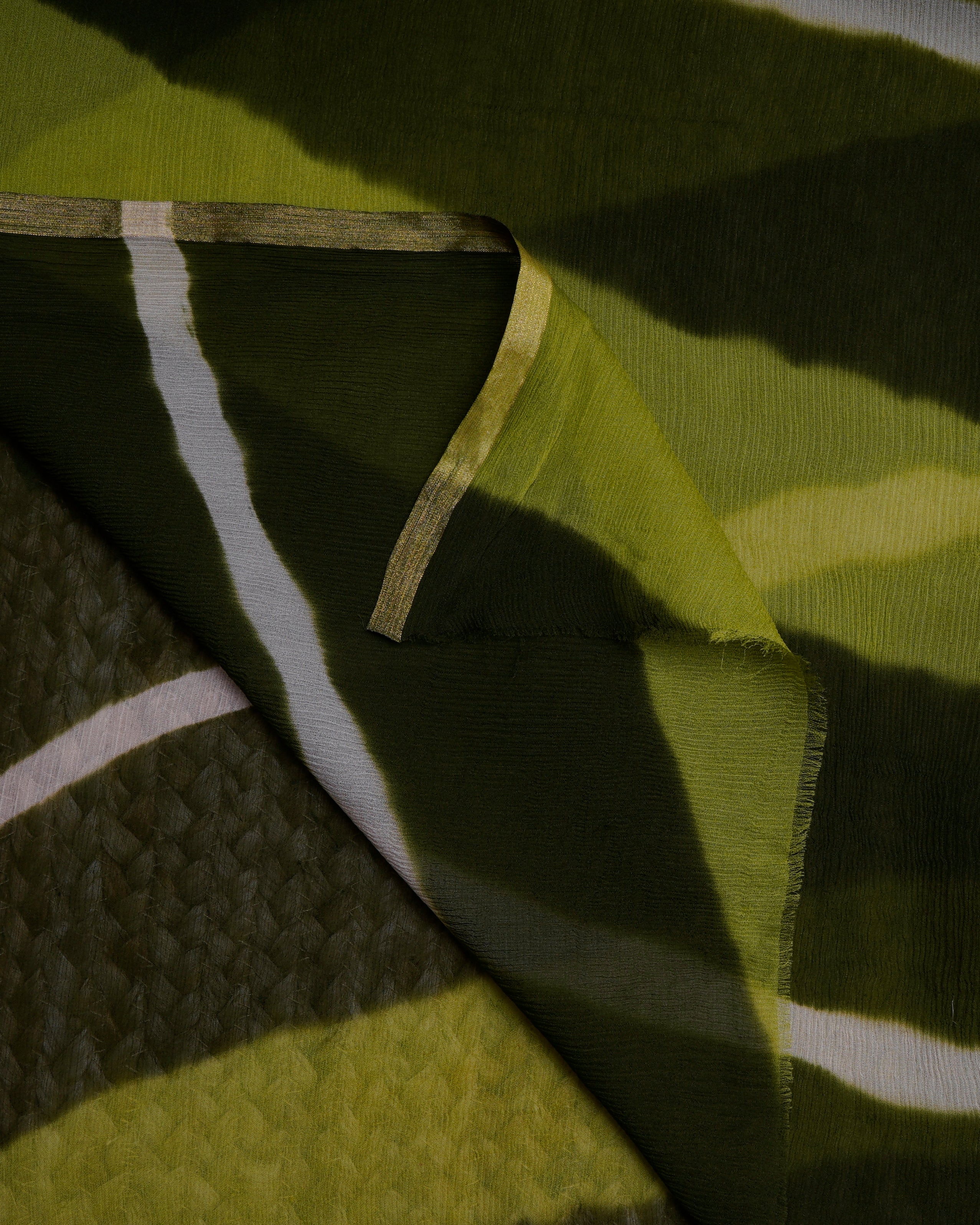 Green Color Handcrafted Lehariya Printed Chiffon Silk Dupatta