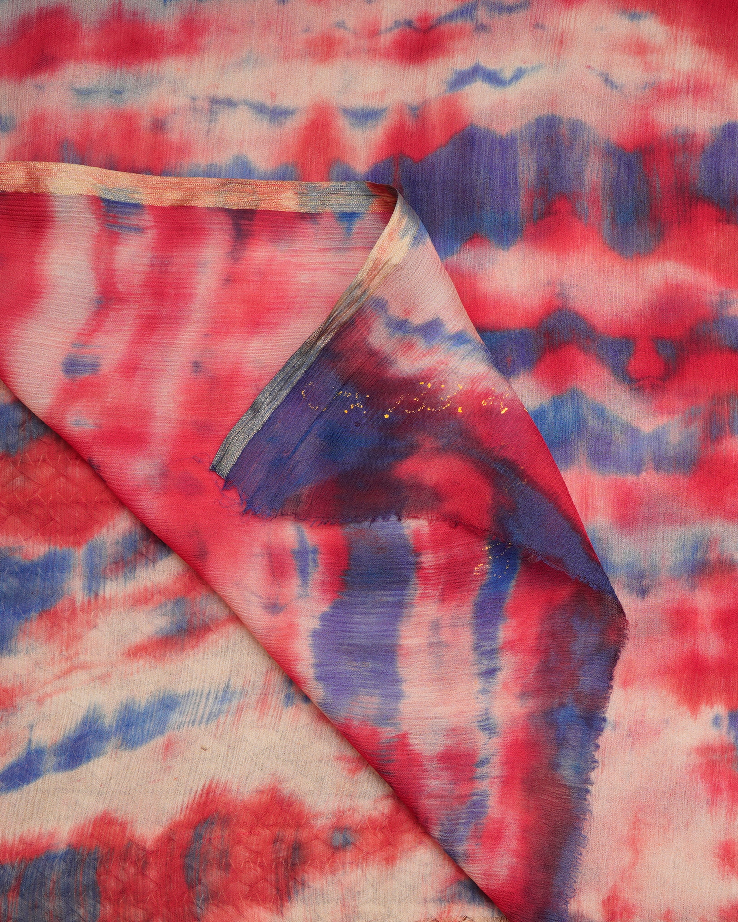 Red-Blue Color Tie and Dye Chiffon Silk Dupatta