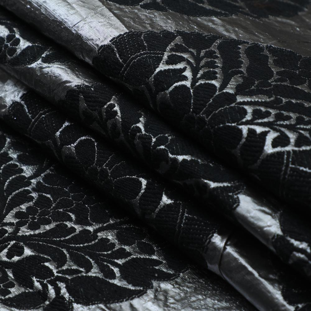 Black-Silver Color Handwoven Lurex Brocade Fabric