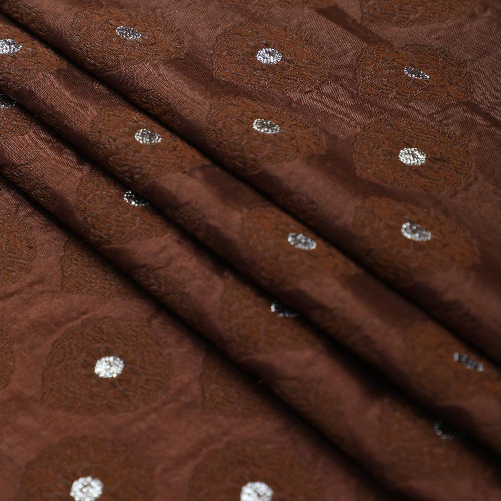 Brown-Silver Color Handwoven Brocade Fabric