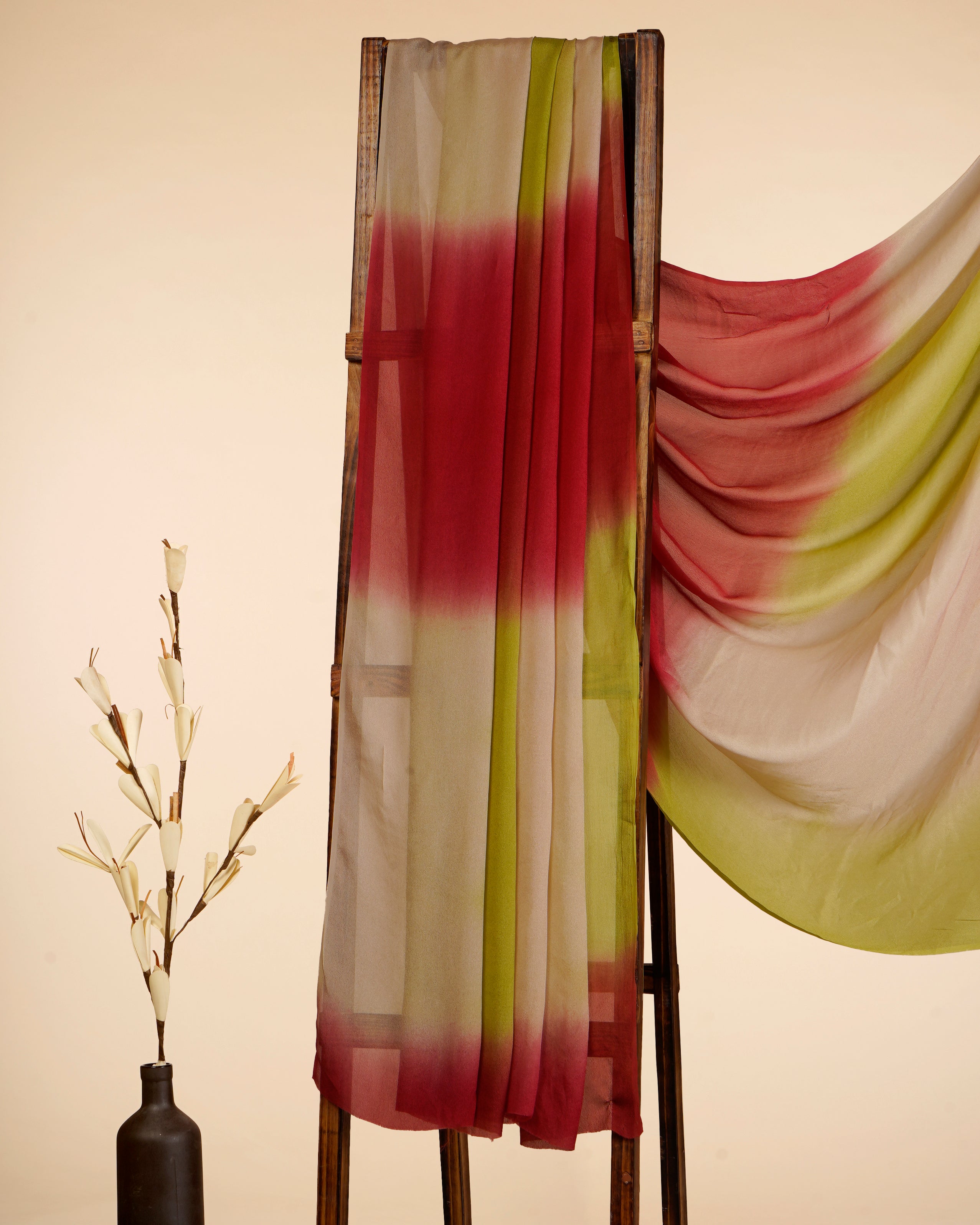Green-Red Color Handcrafted Tie And Dye Printed Chiffon Silk Dupatta