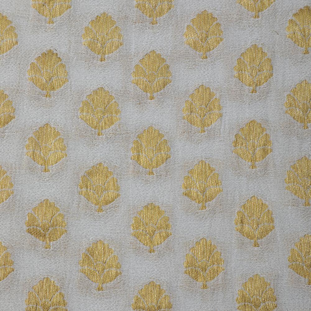 White-Golden Color Handwoven Brocade Georgette Fabric