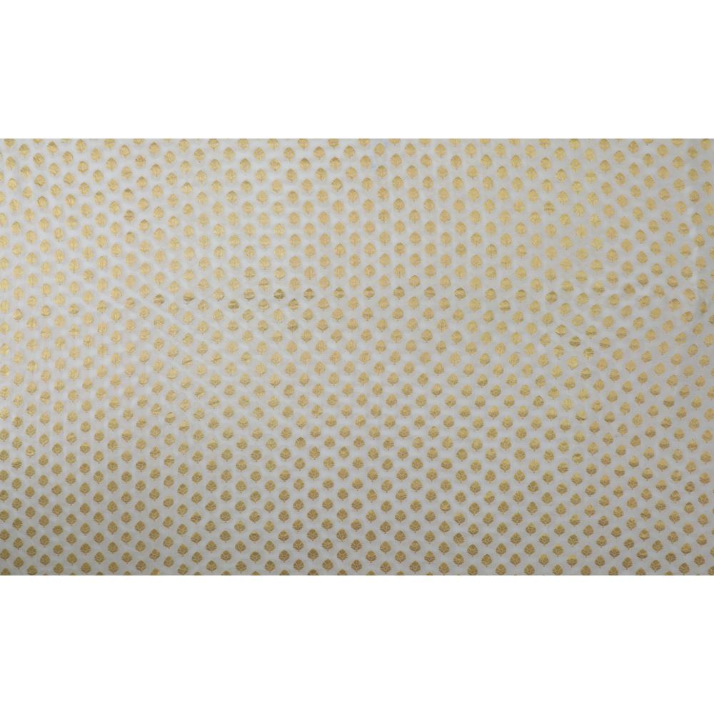 White-Golden Color Handwoven Brocade Georgette Fabric