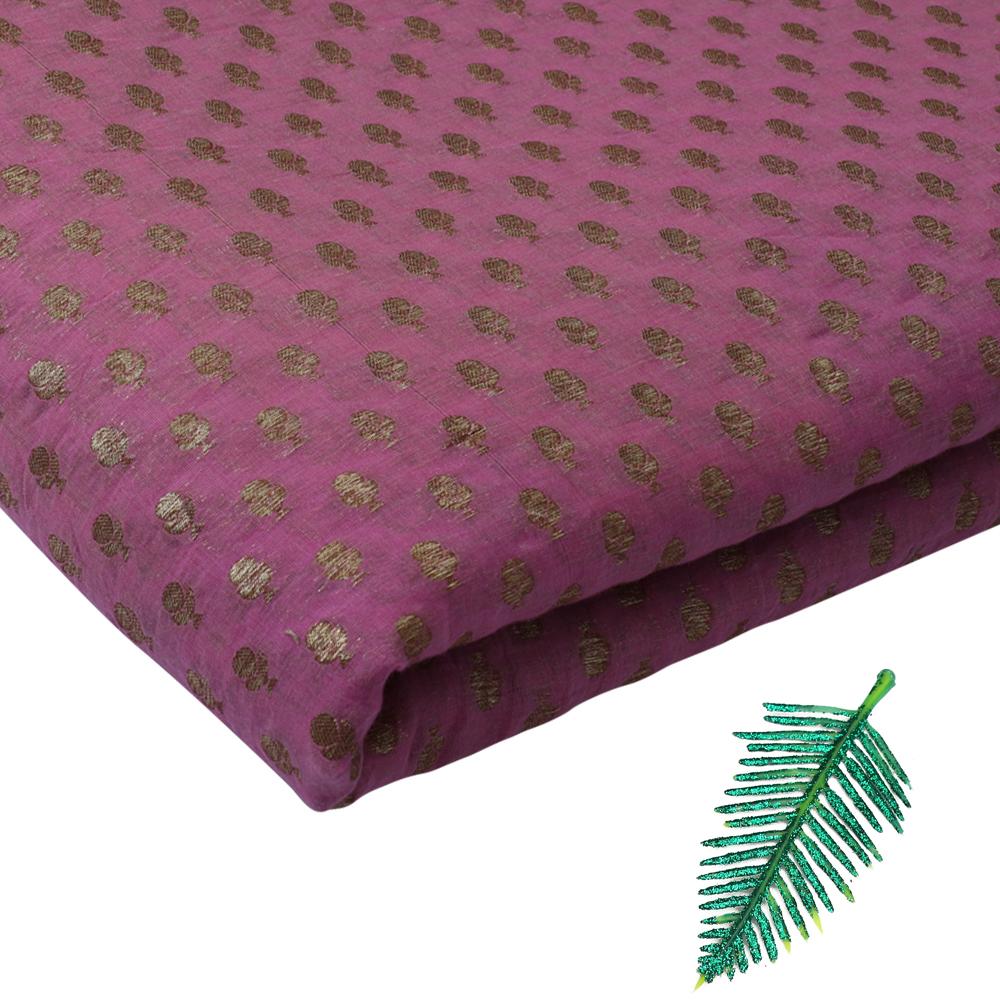 Light Fuchsia Color Handwoven Brocade Chanderi Fabric