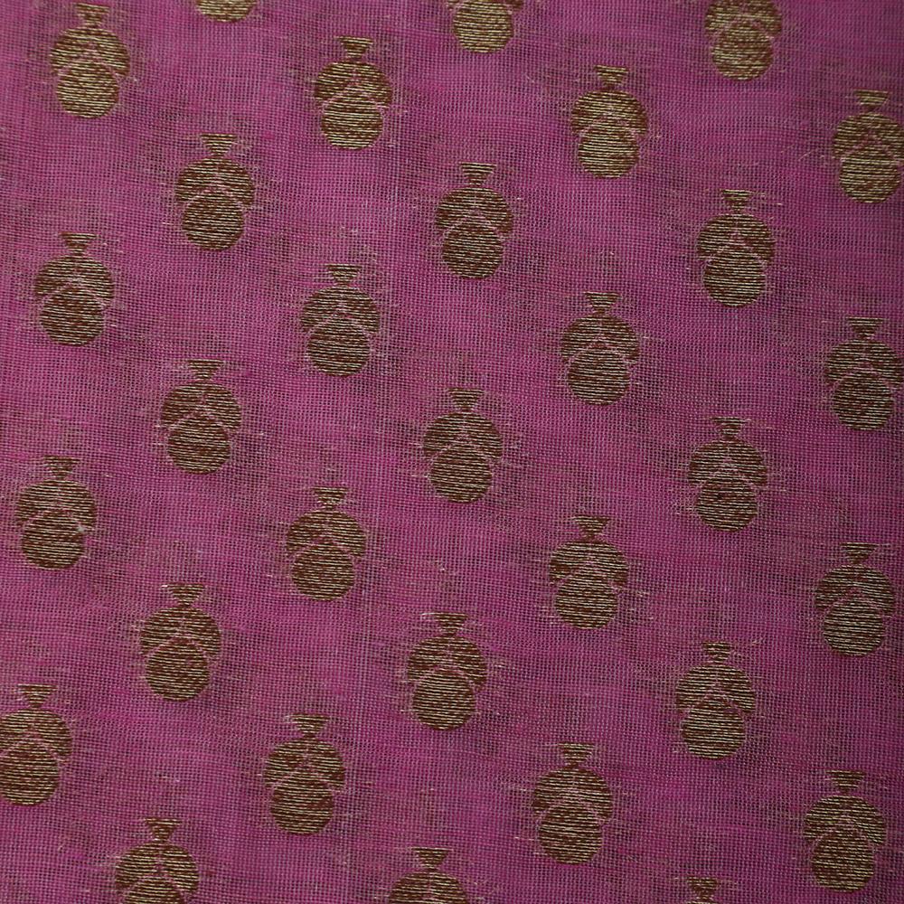 Light Fuchsia Color Handwoven Brocade Chanderi Fabric
