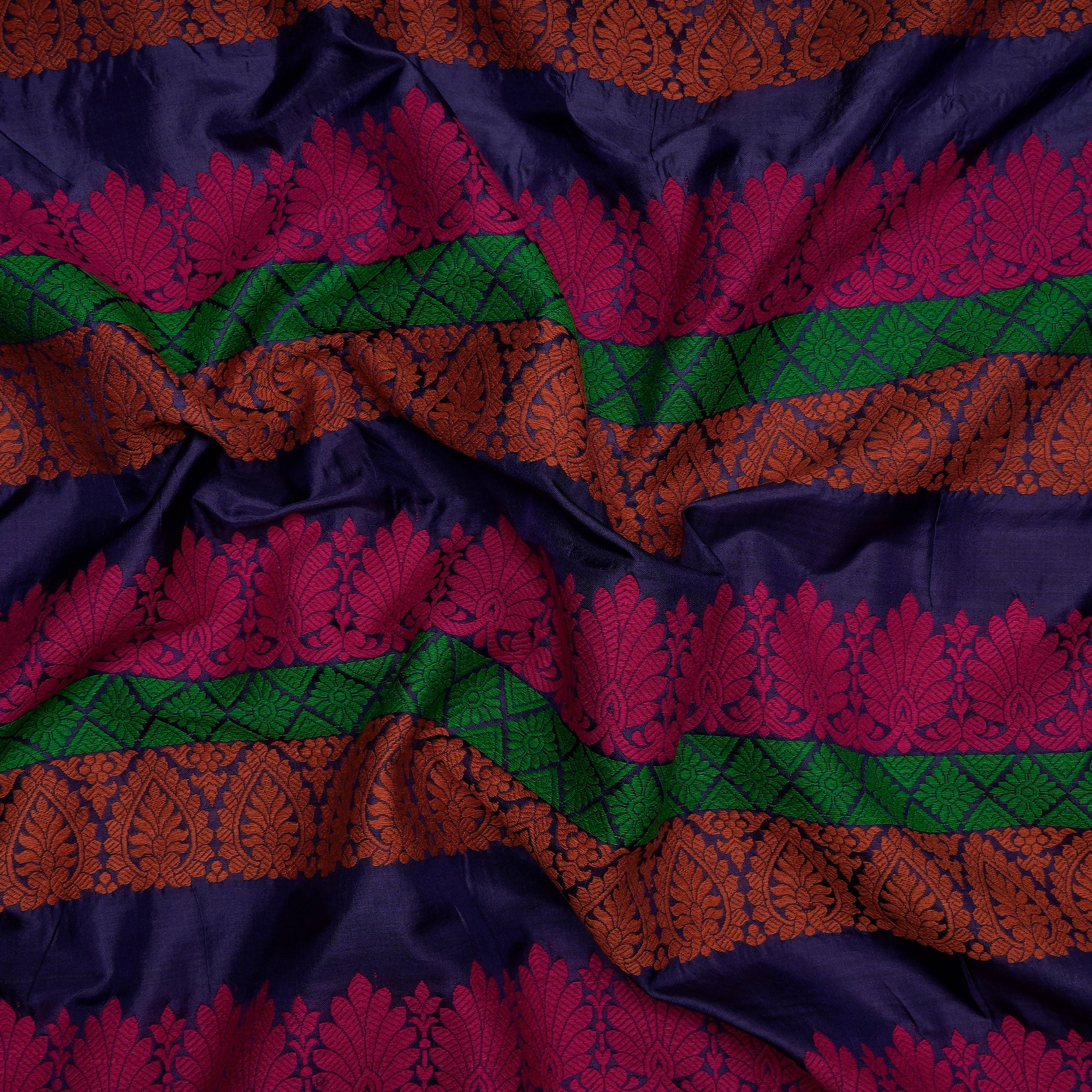 Multi Color Woven Brocade Silk Fabric