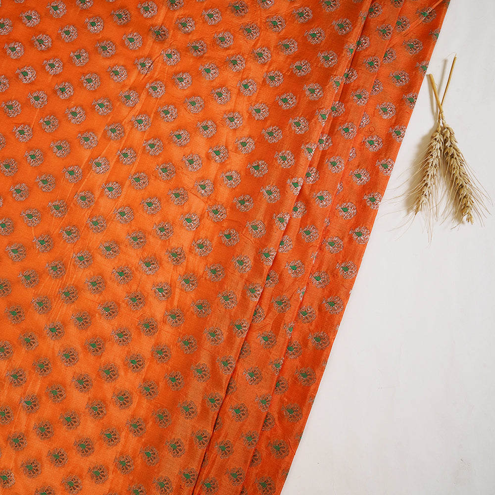 Orange Color Handwoven Brocade Silk Fabric