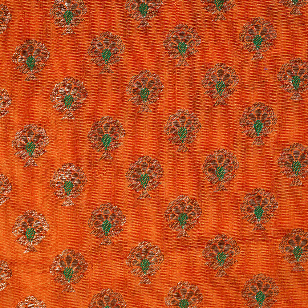 Orange Color Handwoven Brocade Silk Fabric