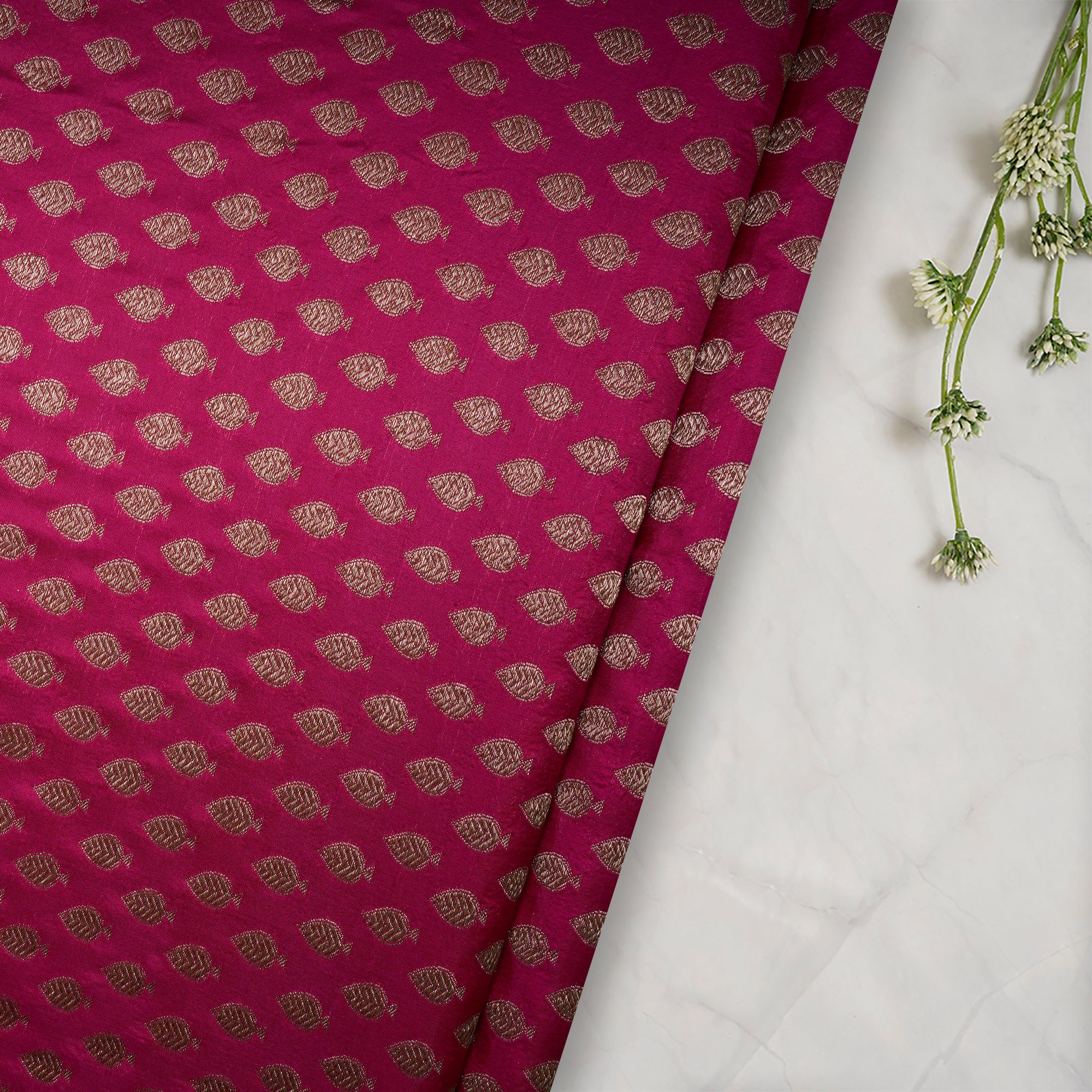 Magenta Handwoven Premium Banarasi Brocade Silk Fabric