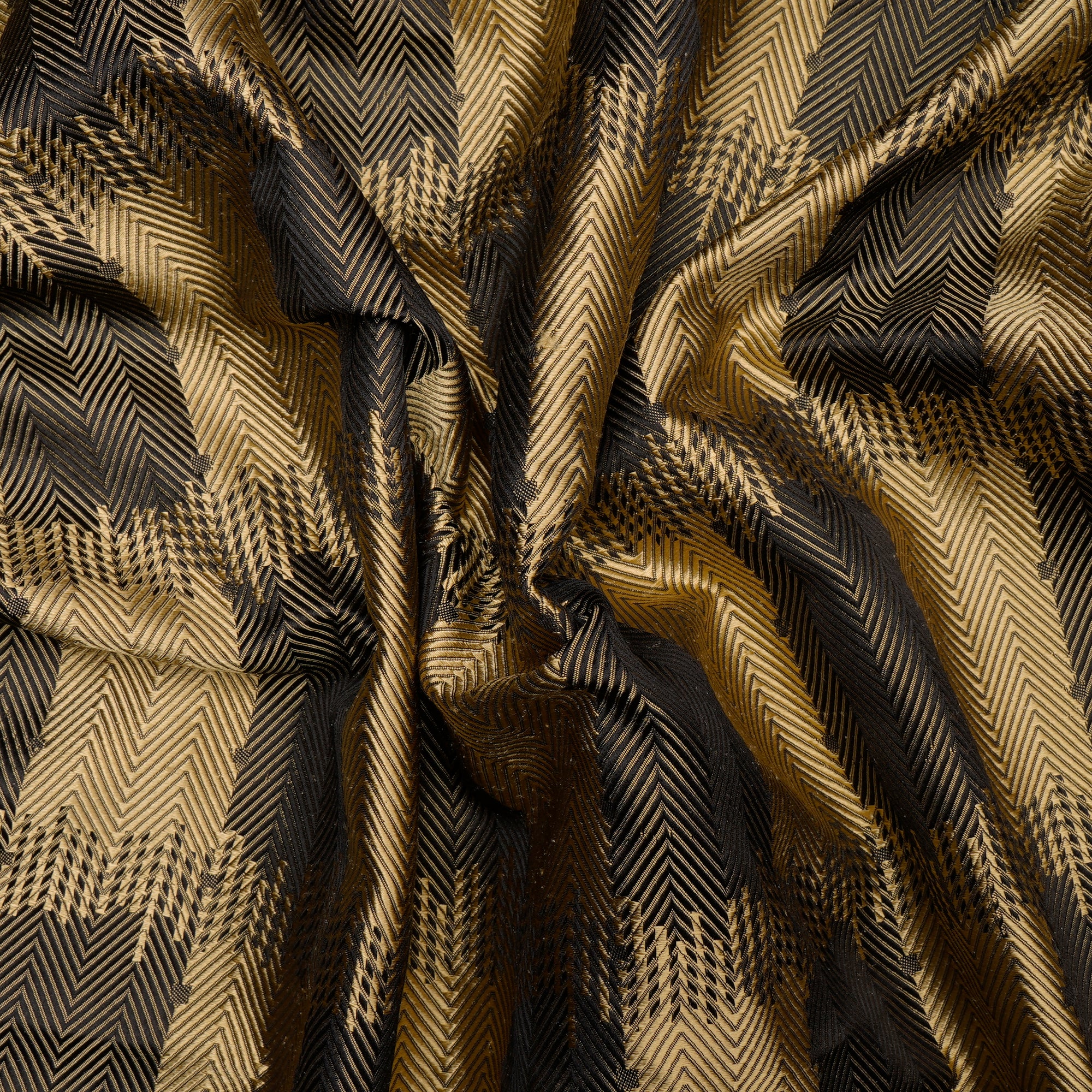 Black-Golden Color Dupion Silk Jacquard Fabric