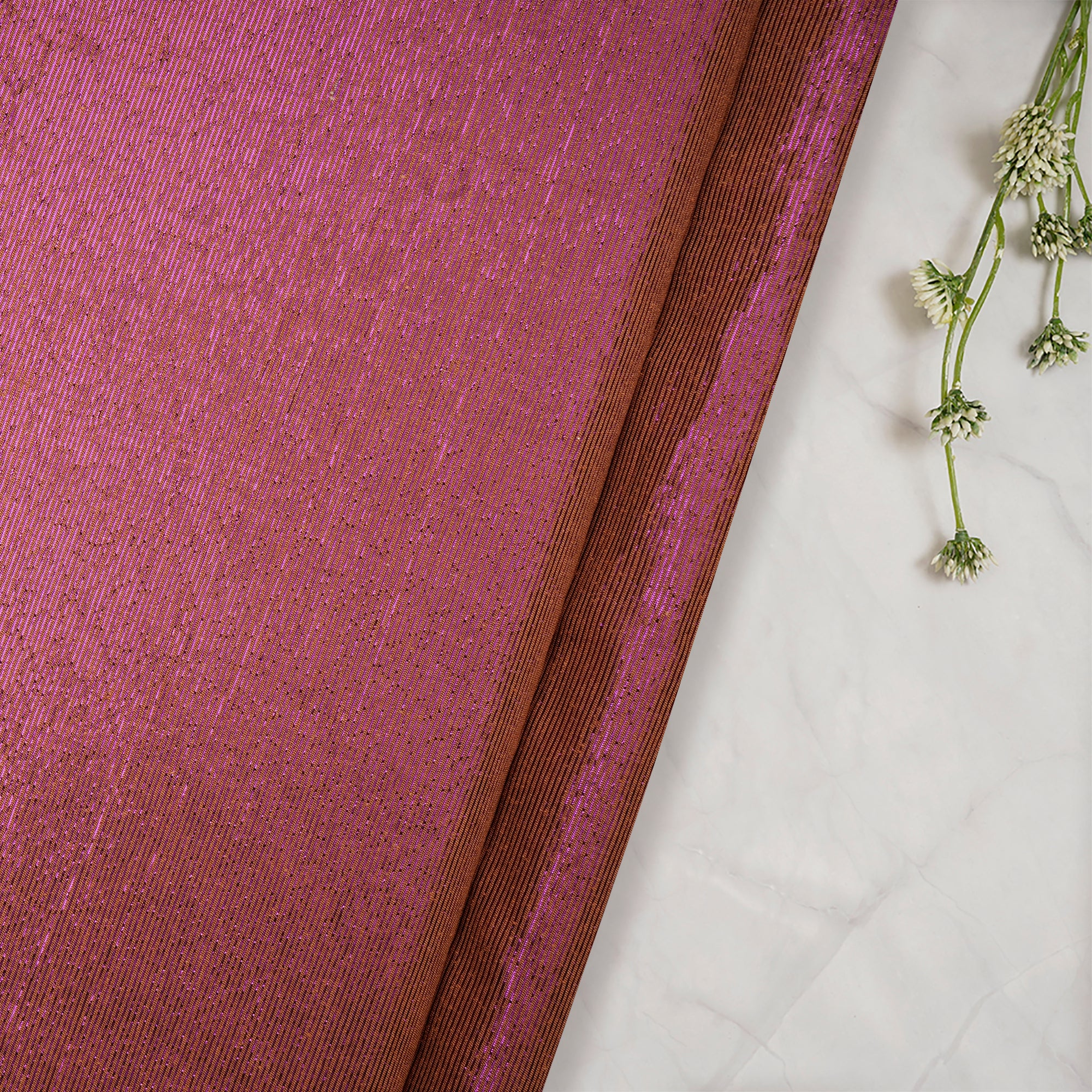 Fluorescent Pink-Brown Color Metallic Silk Fabric