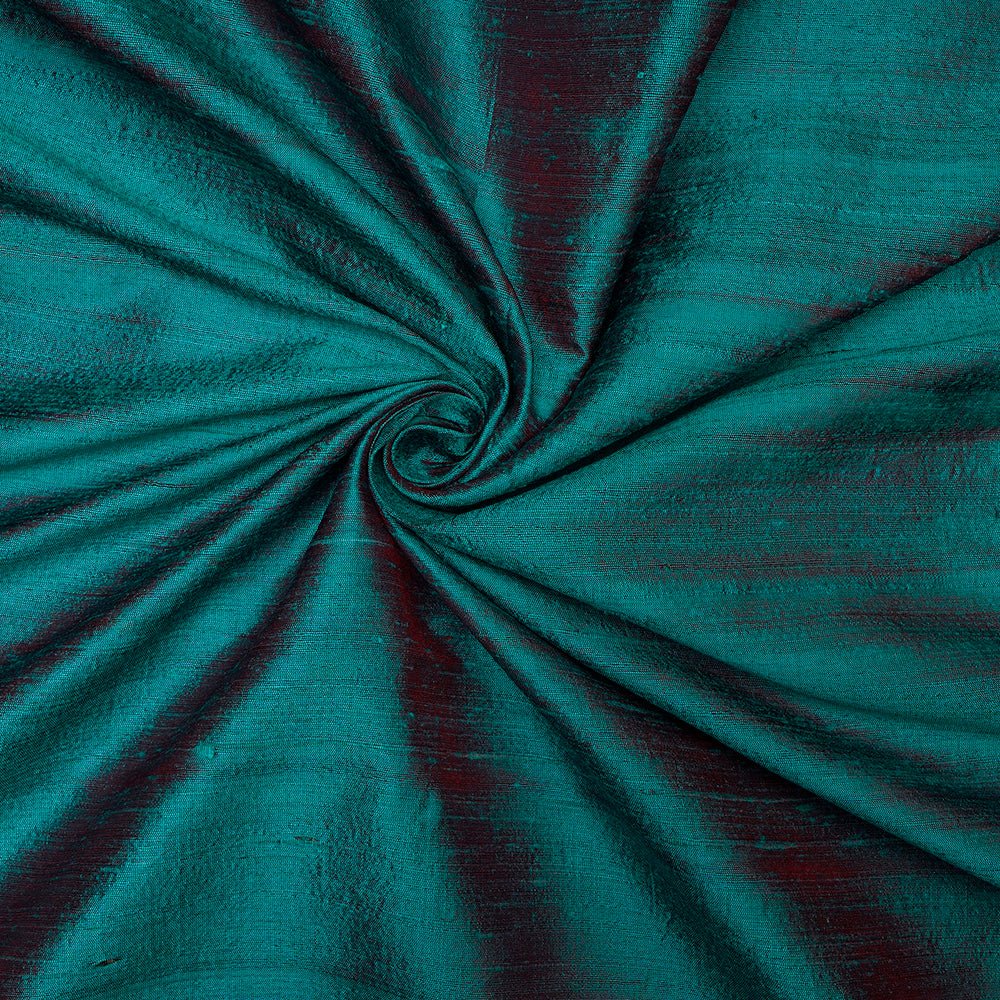 Turquoise-Red Color Dual Tone Dupion Silk Fabric