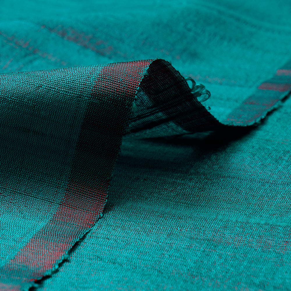 Turquoise-Red Color Dual Tone Dupion Silk Fabric