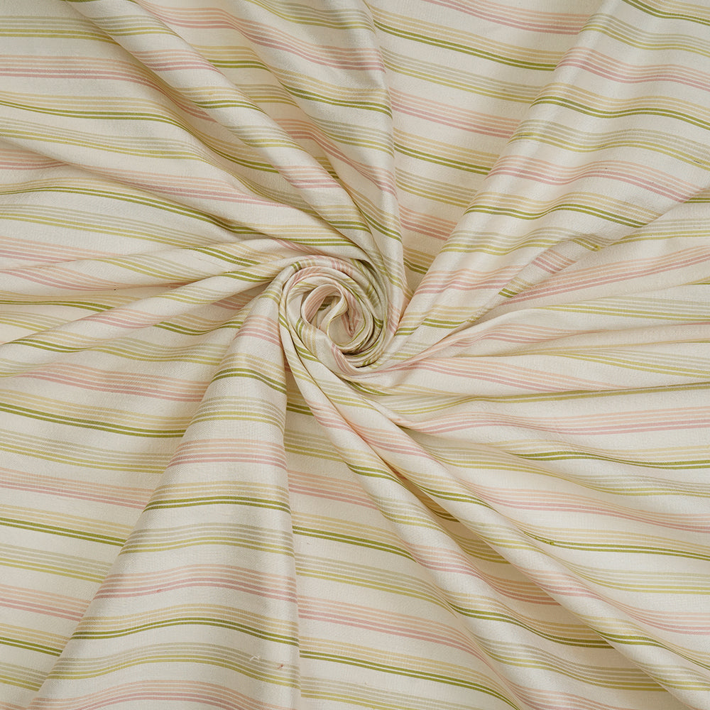 Off White Color Striped Dupion Silk Fabric