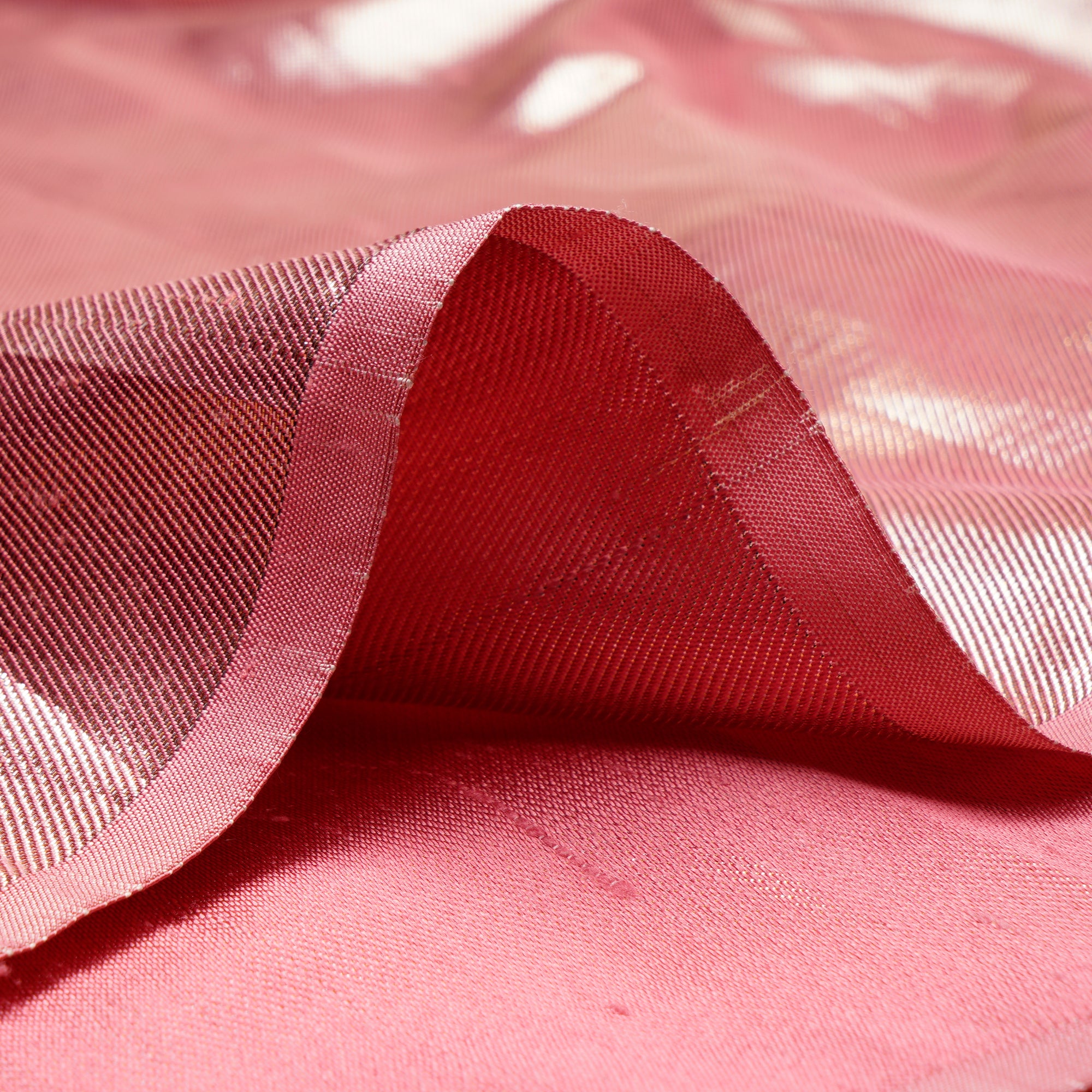 Prism Pink-Golden Color Metallic Dupion Silk Fabric