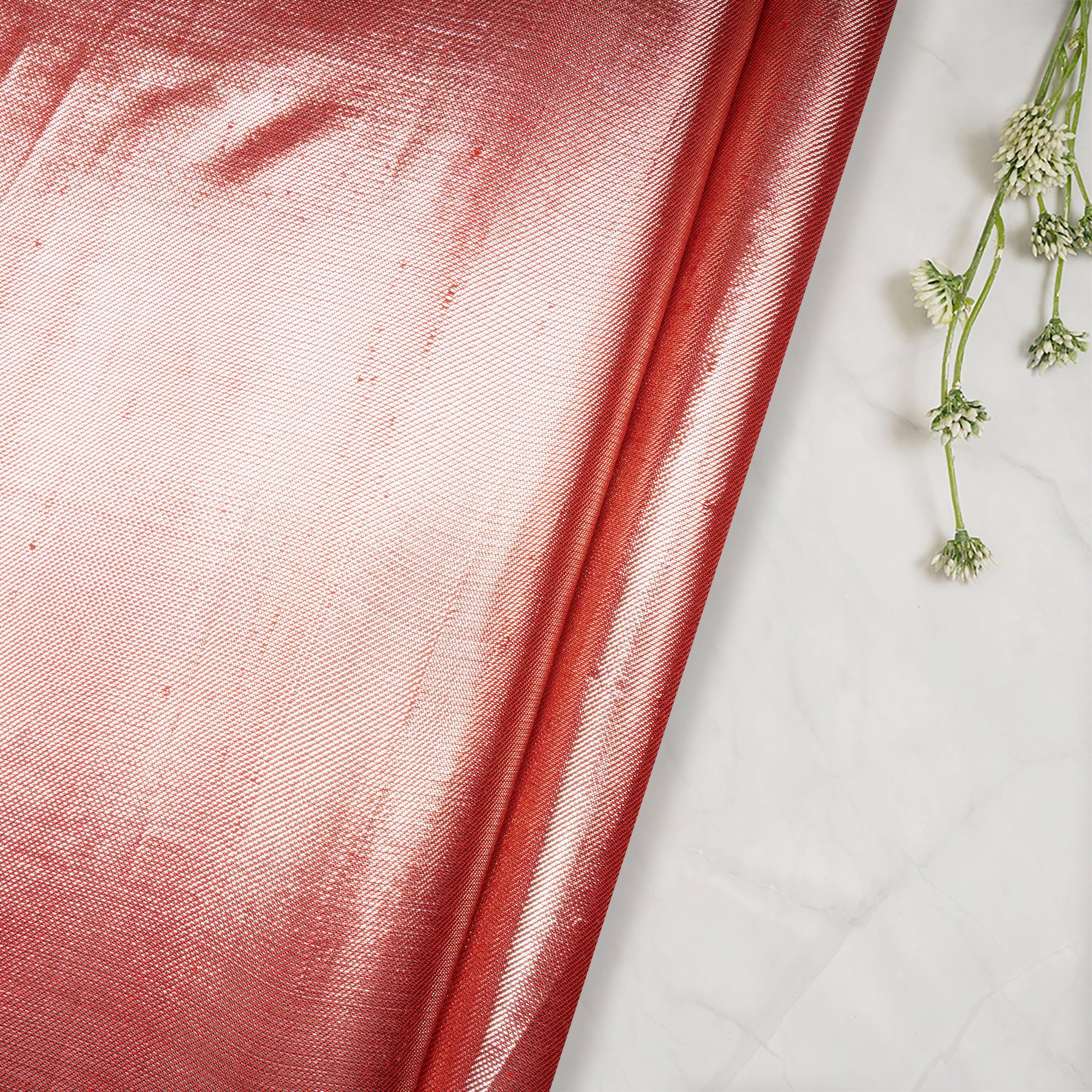 Red-Silver Color Metallic Silk Lurex Fabric