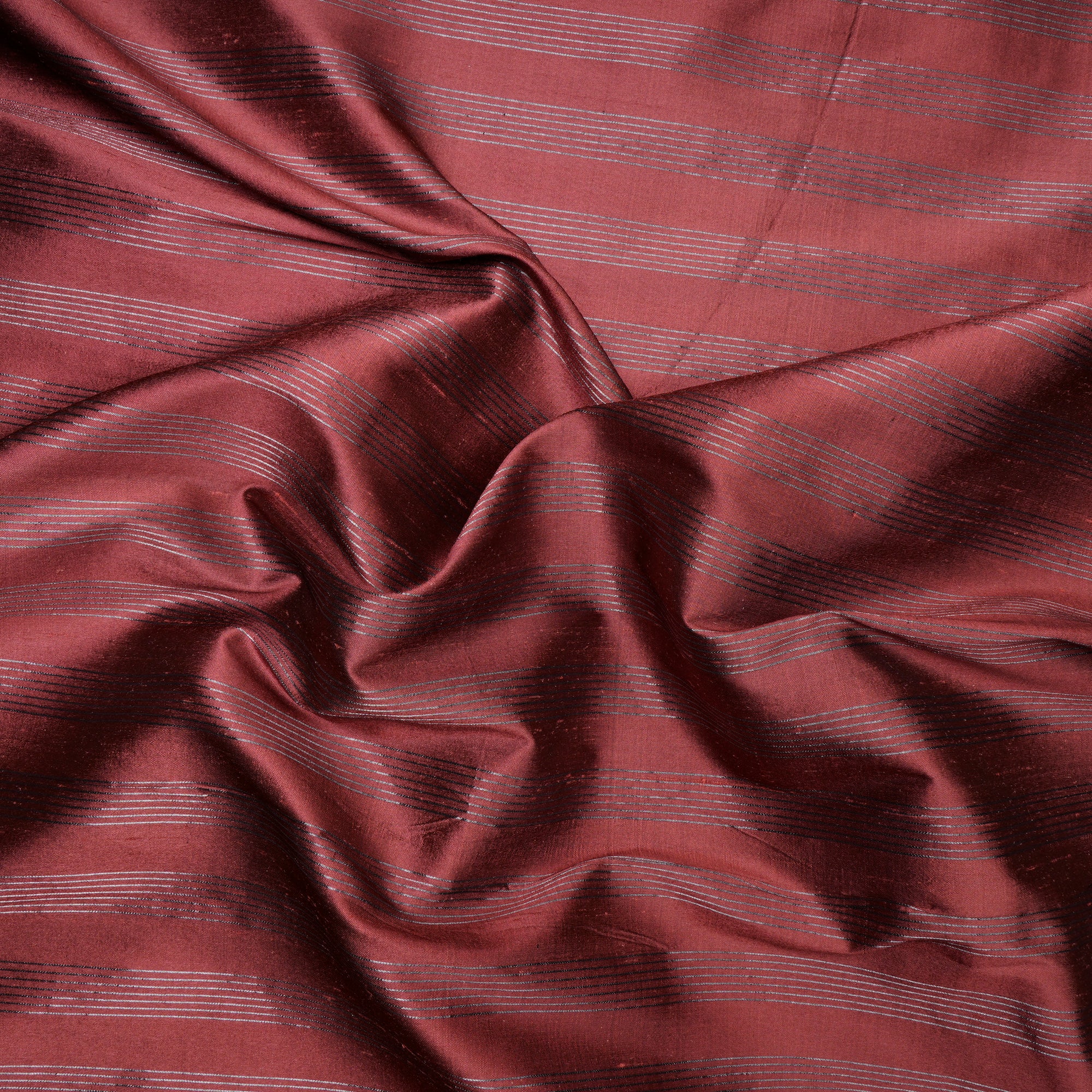 Amber Color Zari Striped Dupion Silk Fabric