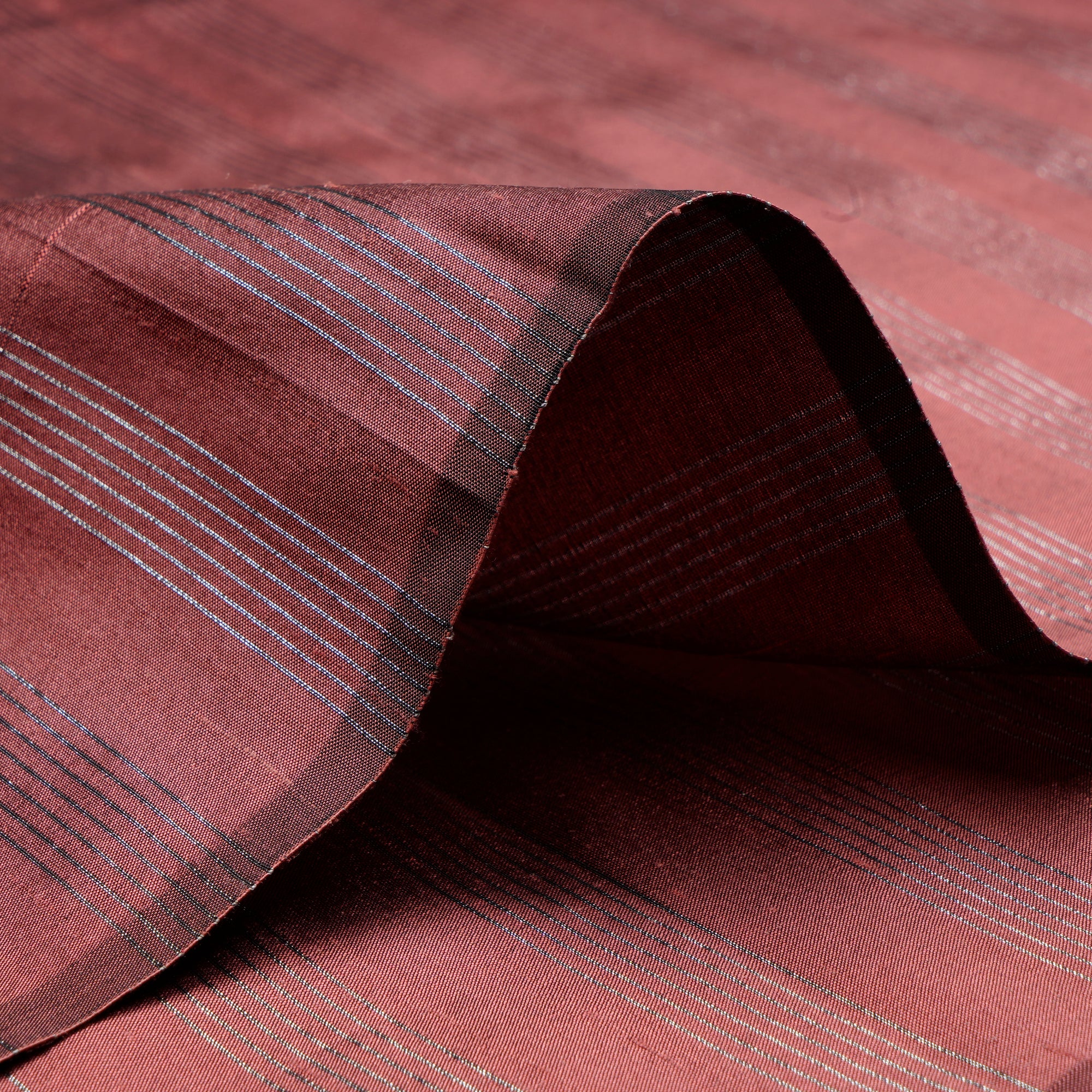 Amber Color Zari Striped Dupion Silk Fabric
