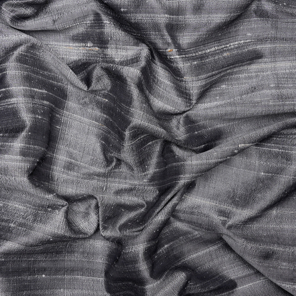 Grey-White Color Dual Tone Blended Dupion Silk Fabric