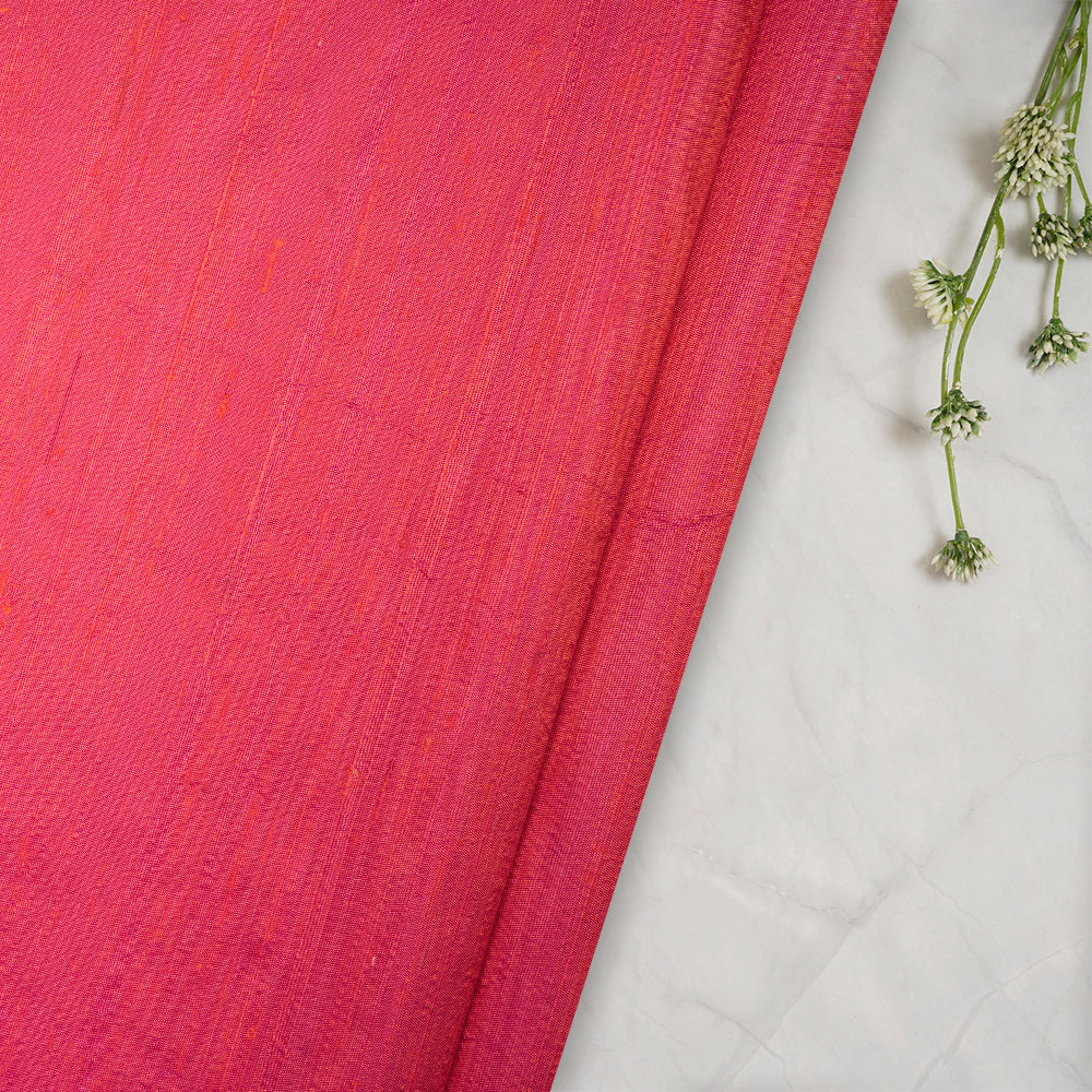 Pink-Orange Color Dual Tone Blended Dupion Silk Fabric