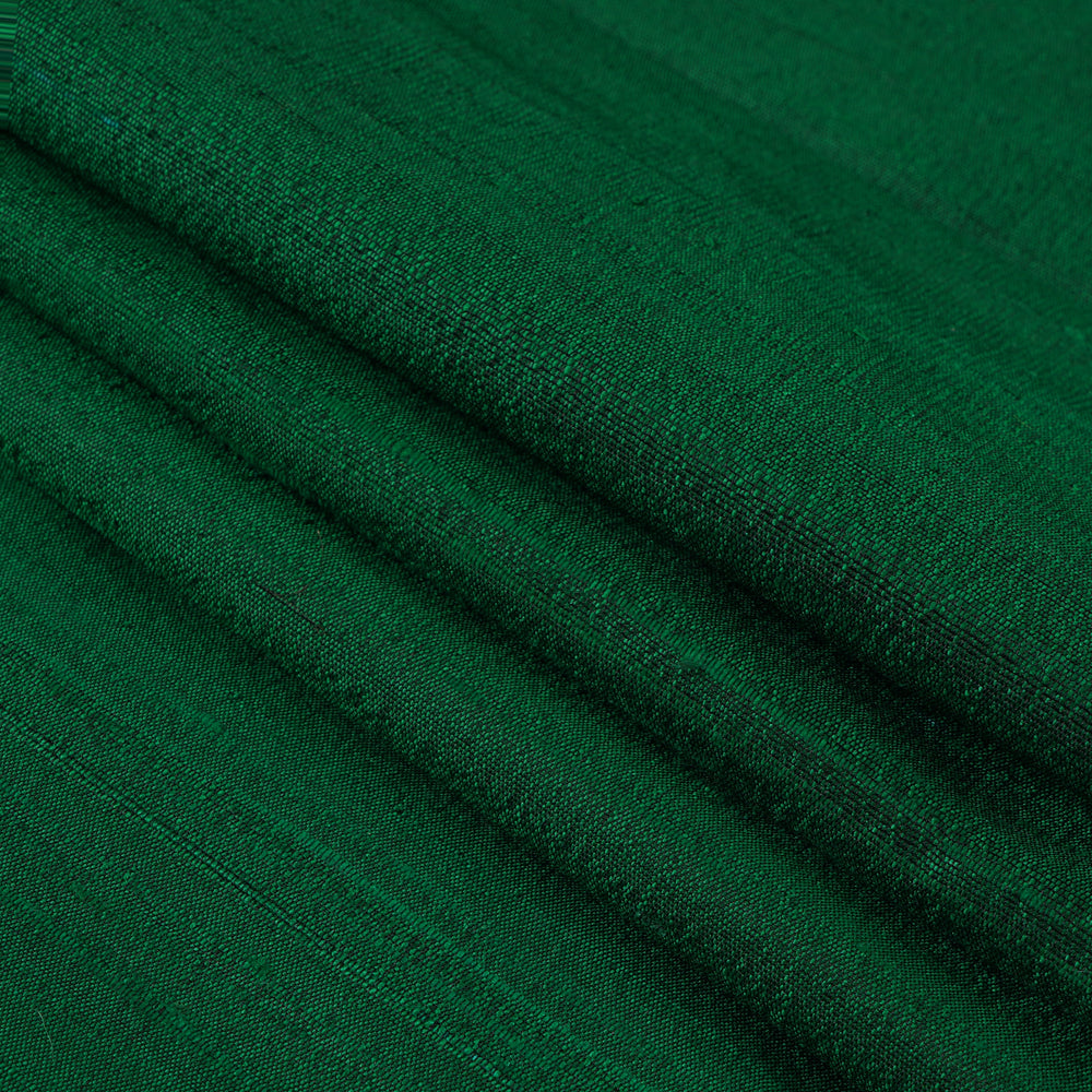 Dark Green Color Blended Dupion Silk Fabric