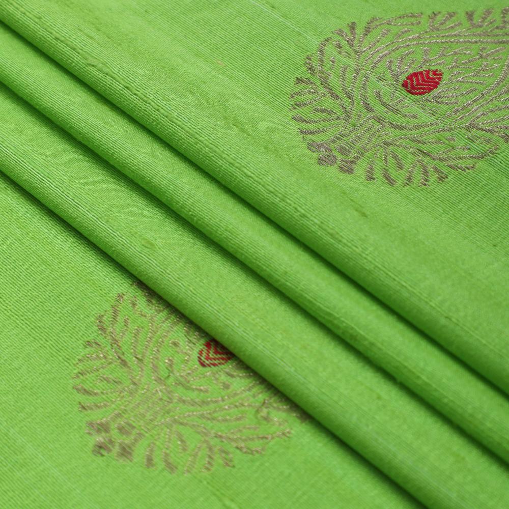 Green Gecko Color Brocade Dupion Silk Fabric