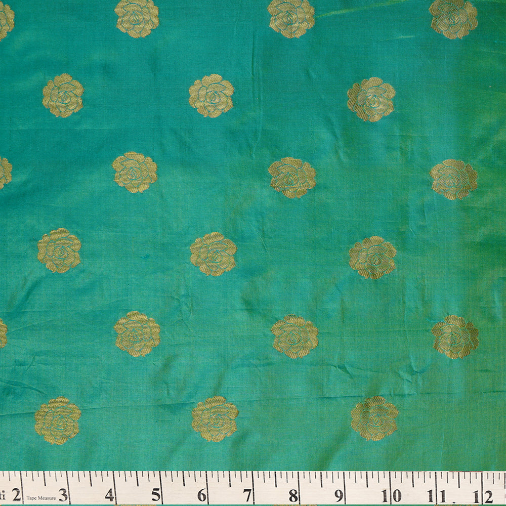 Seafoam Green-Golden Color Brocade Silk Fabric