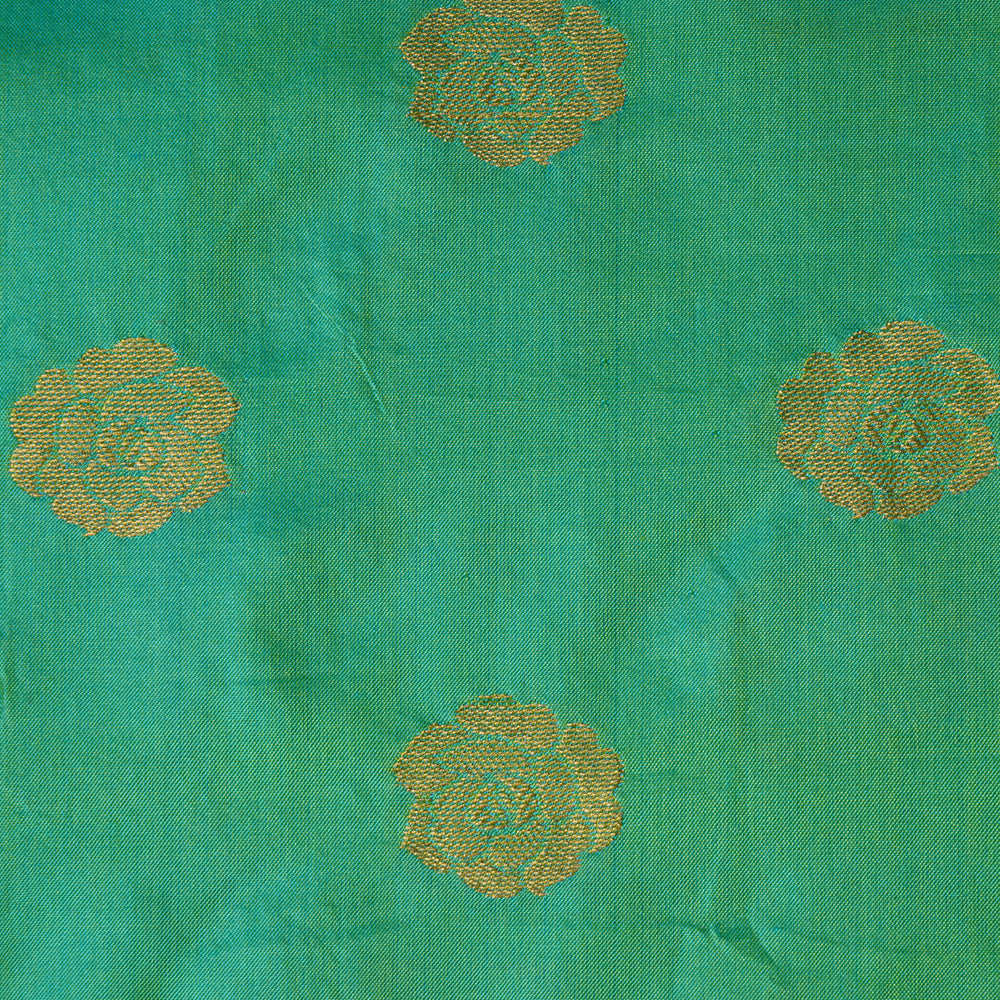 Seafoam Green-Golden Color Brocade Silk Fabric