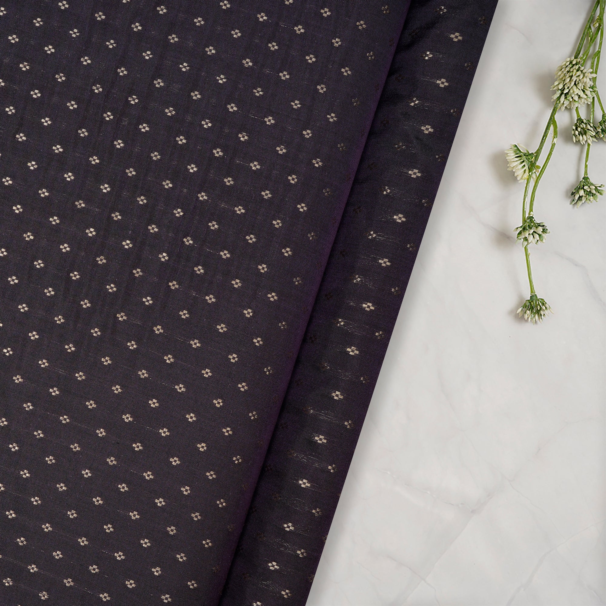 Black Mushroo Weave Premium Silk Jacquard Fabric