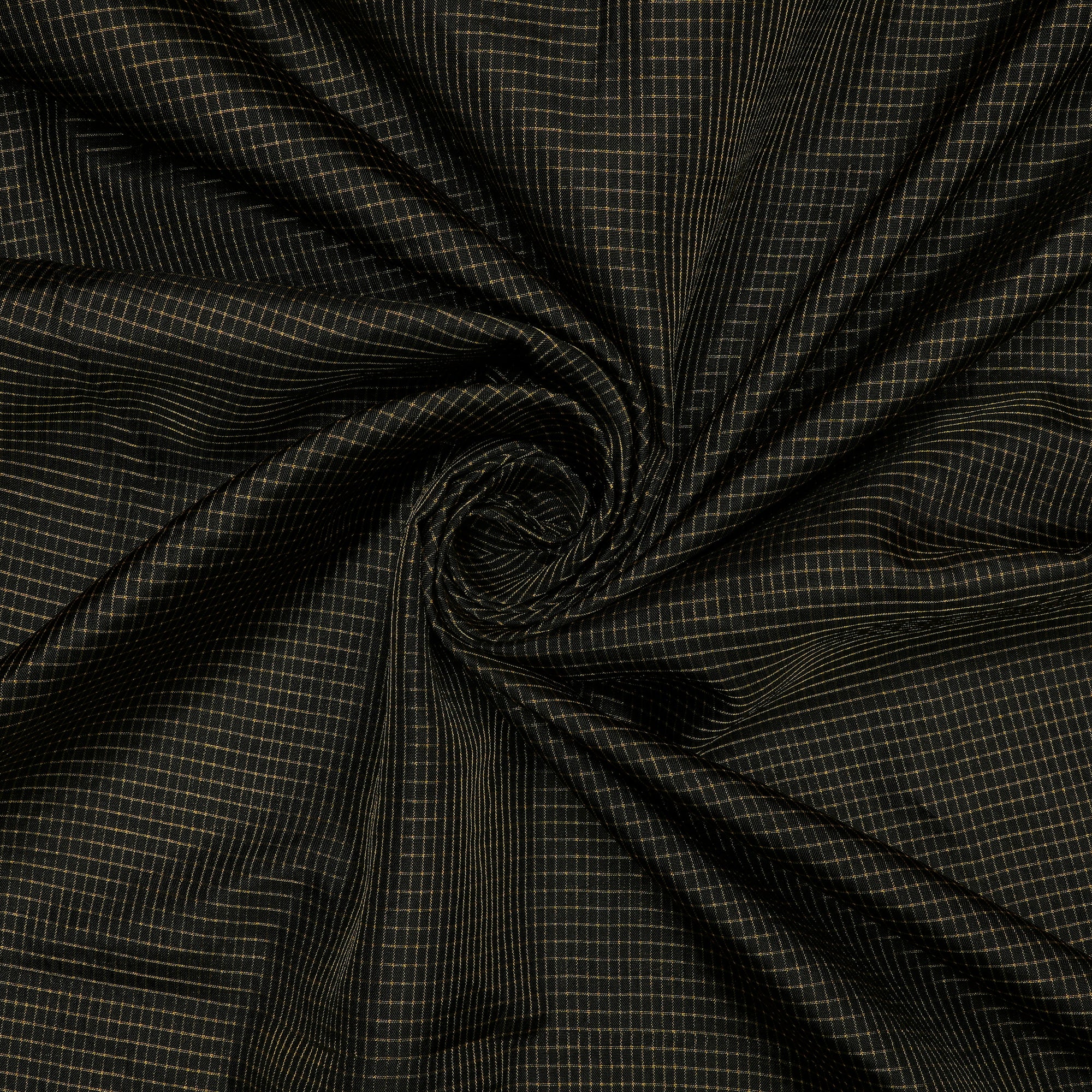 Black Yarn Dyed Two Tone Zari Check Pattern Fancy Pure Silk Fabric