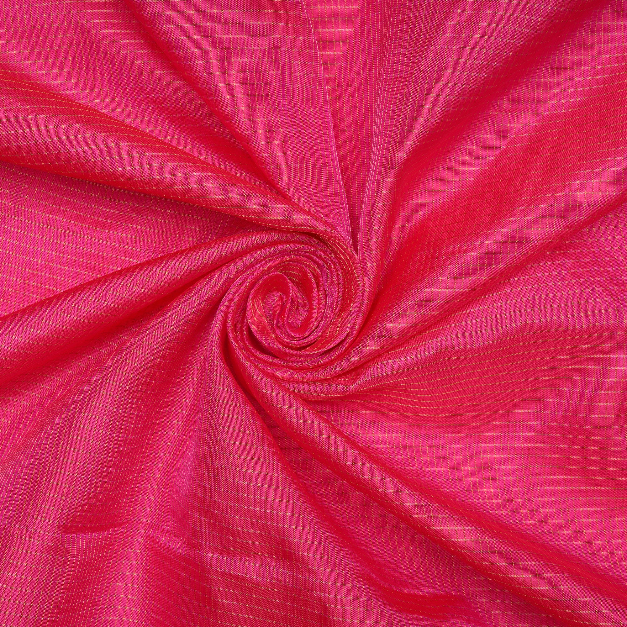 Bright Pink Yarn Dyed Two Tone Zari Check Pattern Fancy Pure Silk Fabric