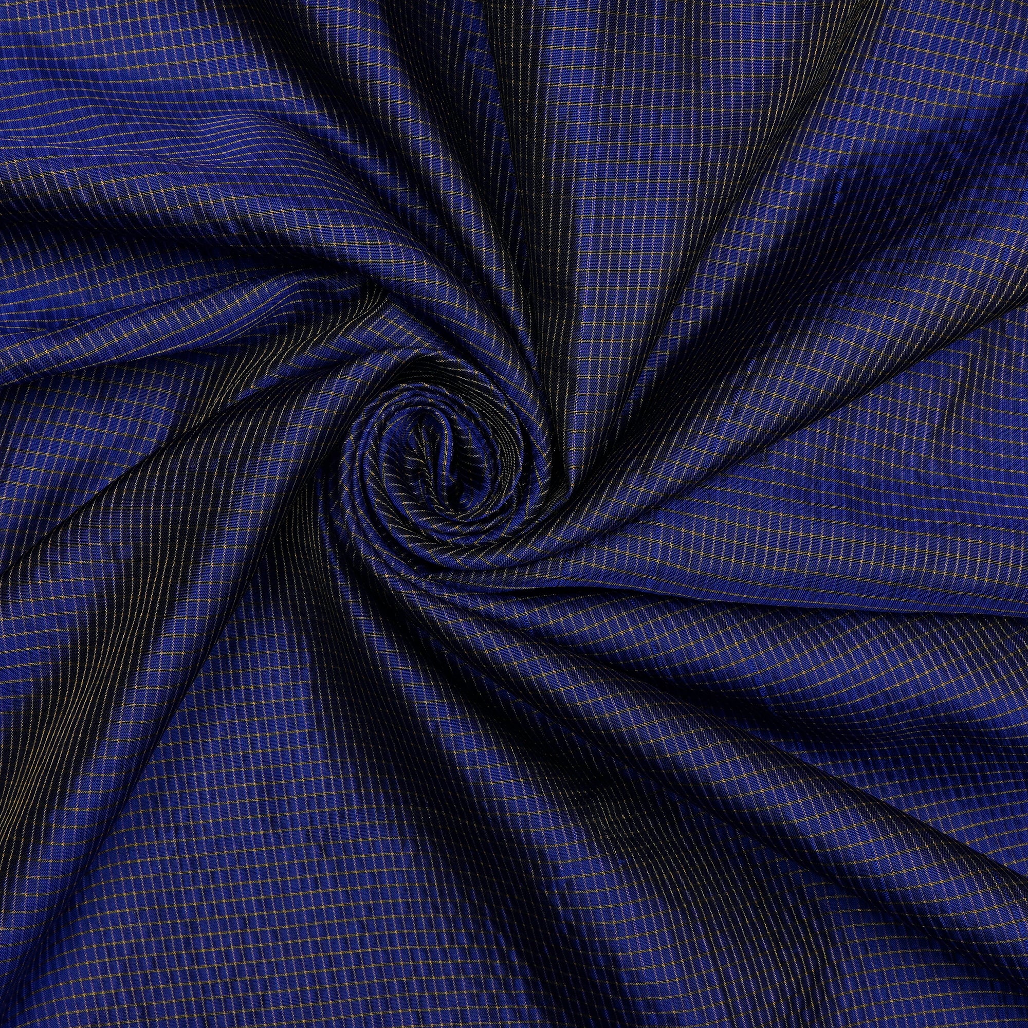 Dark Blue Yarn Dyed Two Tone Zari Check Pattern Fancy Pure Silk Fabric