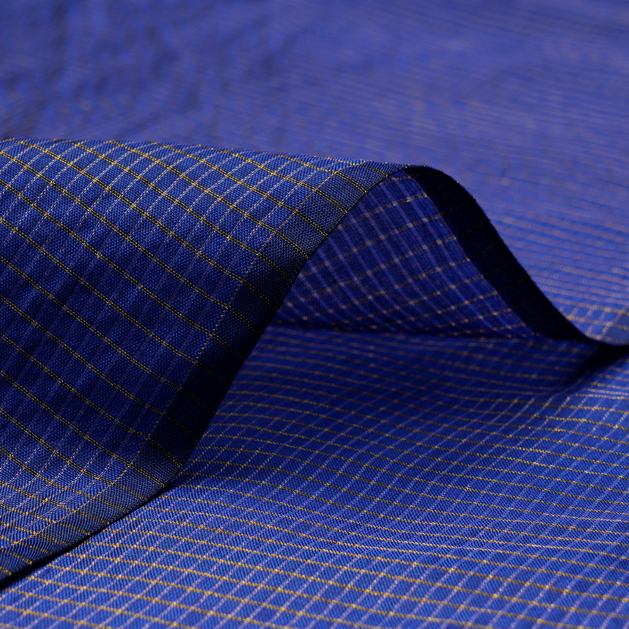 Dark Blue Yarn Dyed Two Tone Zari Check Pattern Fancy Pure Silk Fabric