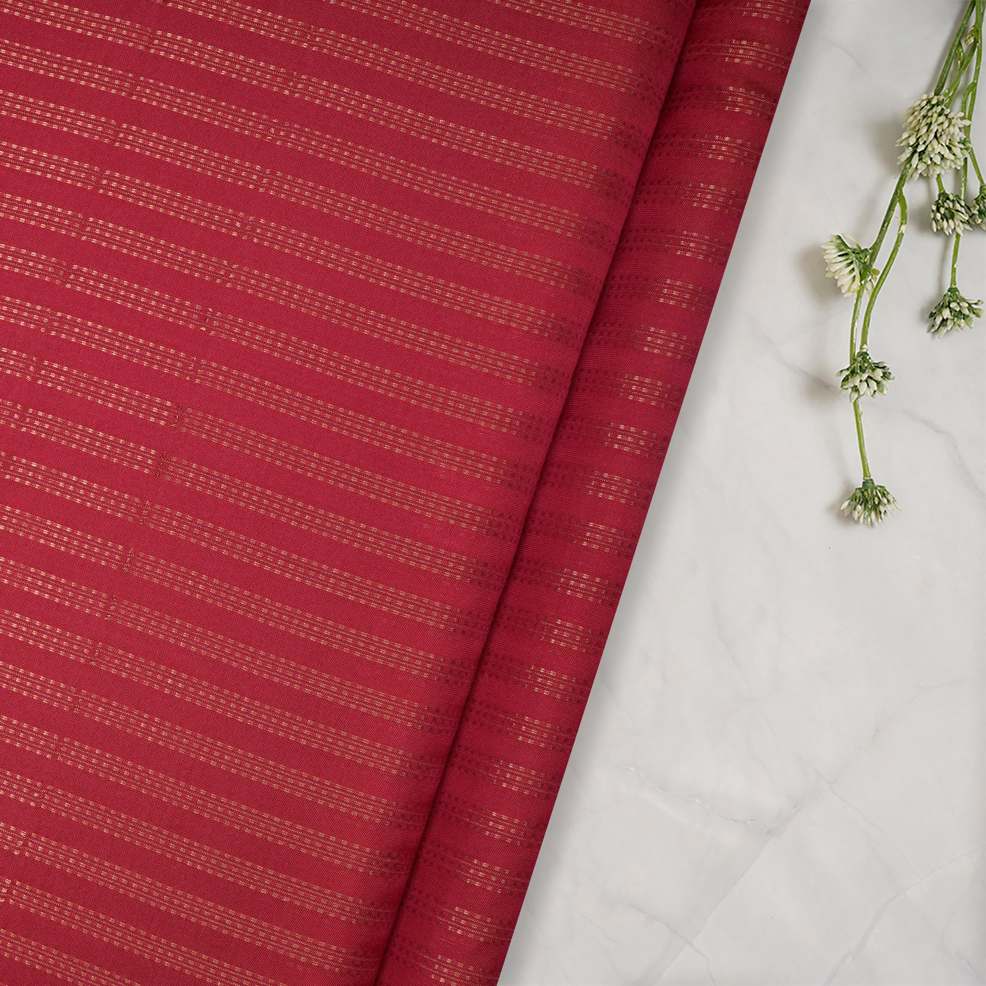 Red Yarn Dyed Zari Stripe Pattern Fancy Pure Silk Fabric