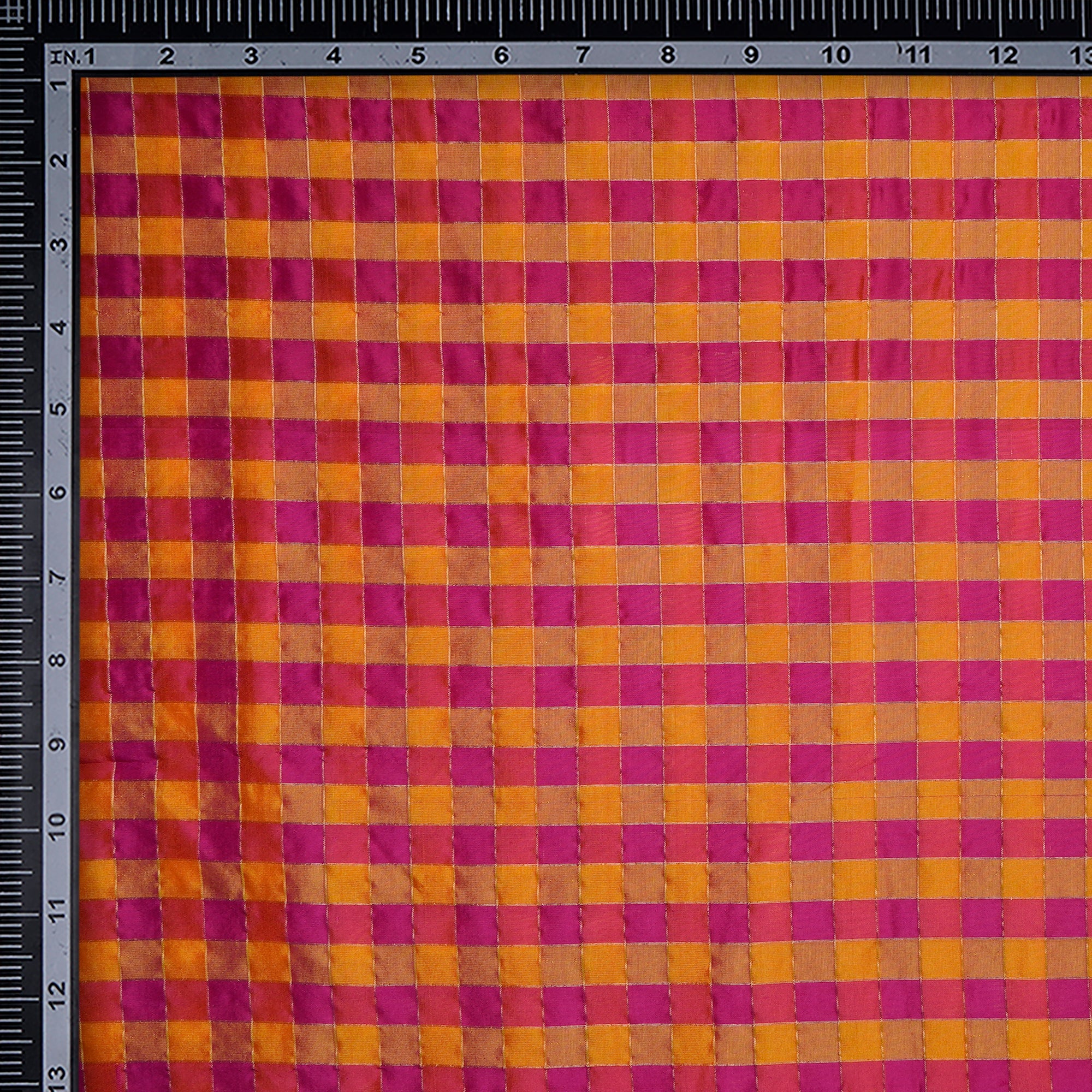 Multi Color Yarn Dyed Zari Outline Check Pattern Fancy Pure Silk Fabric