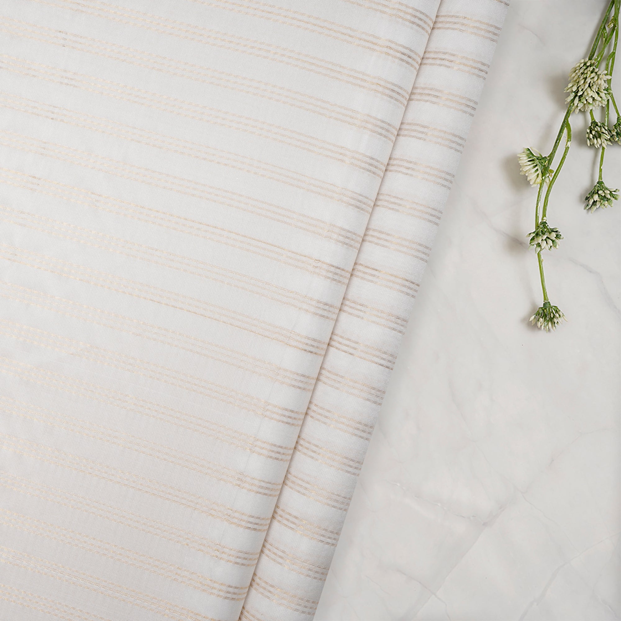 White Dyeable Zari Stripe Pattern Fancy Pure Silk Fabric