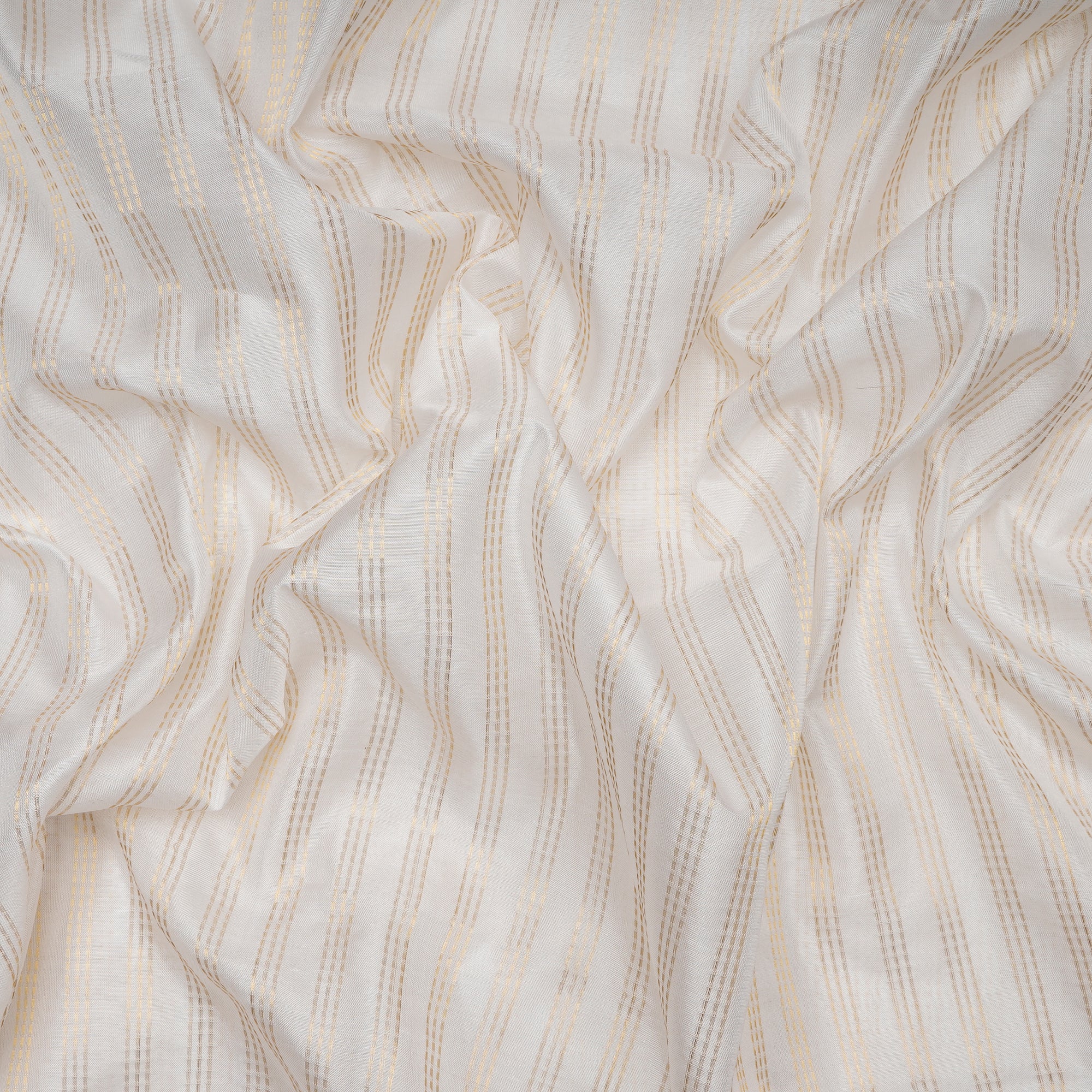White Dyeable Zari Stripe Pattern Fancy Pure Silk Fabric