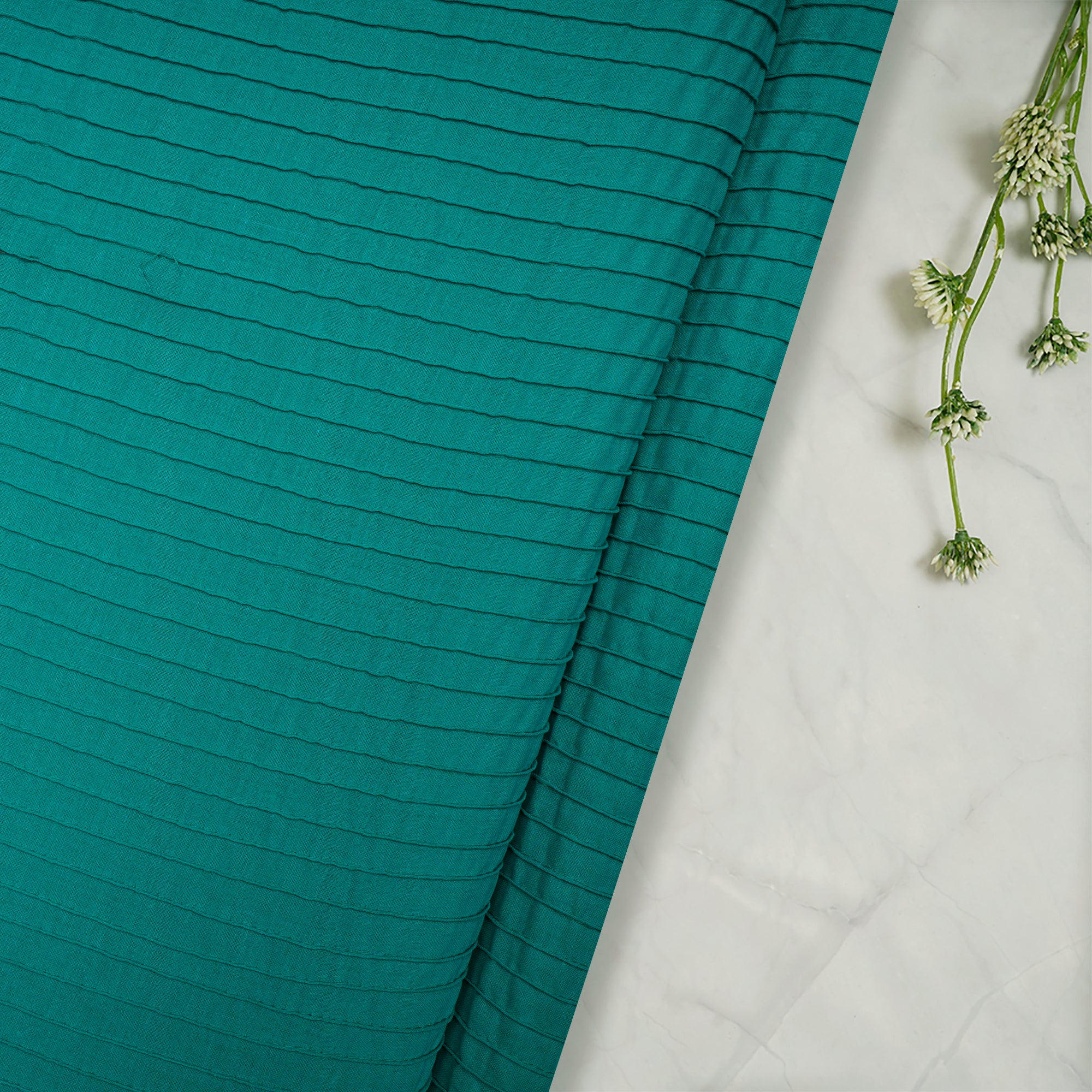 Dynasty Green Pintuck Pattern High Twist Cotton Voile Fabric