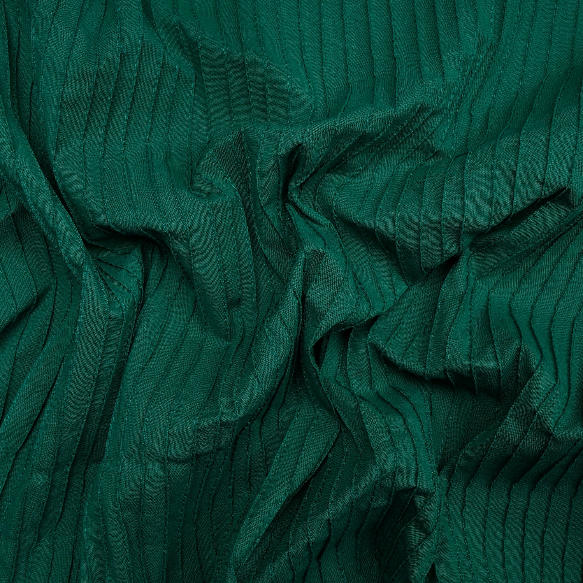 Dark Green Pintuck Pattern High Twist Cotton Voile Fabric