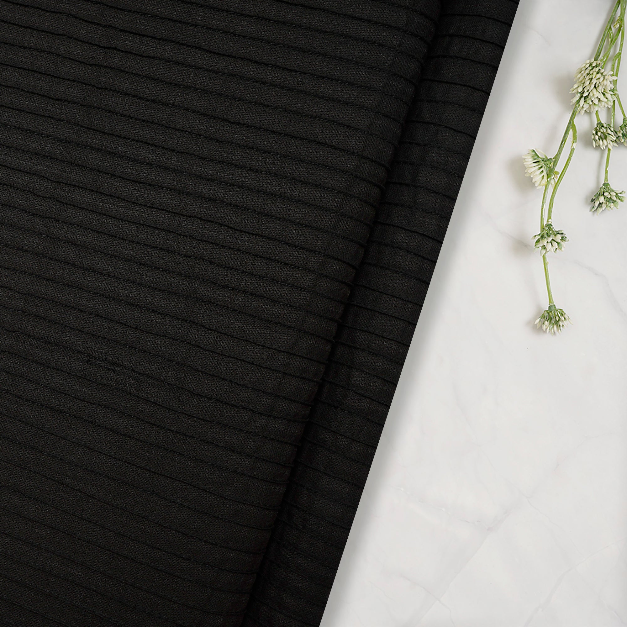 Black Onyx Pintuck Pattern High Twist Cotton Voile Fabric