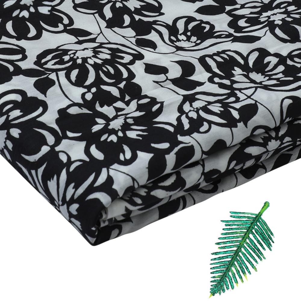 Black-White Color Printed Muslin Cotton Silk Fabric