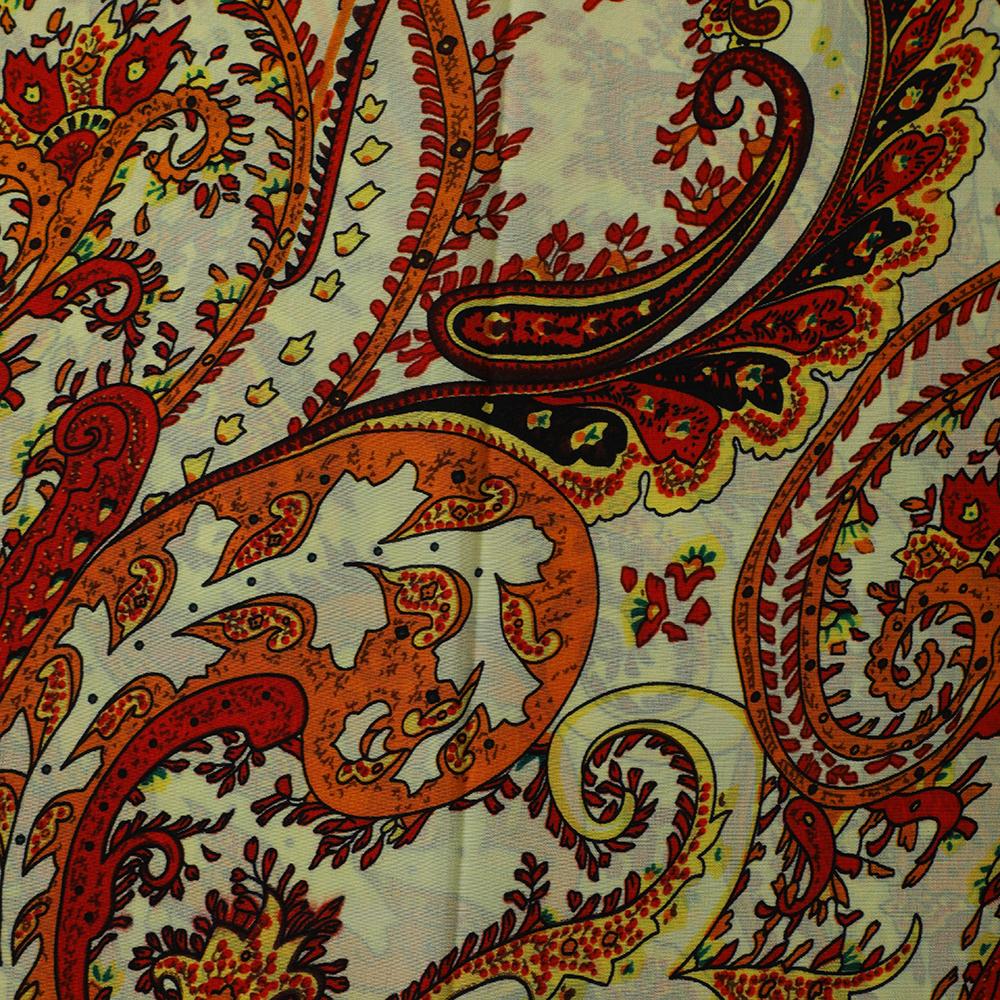 Yellow-Red Color Printed Crepe Silk Fabric